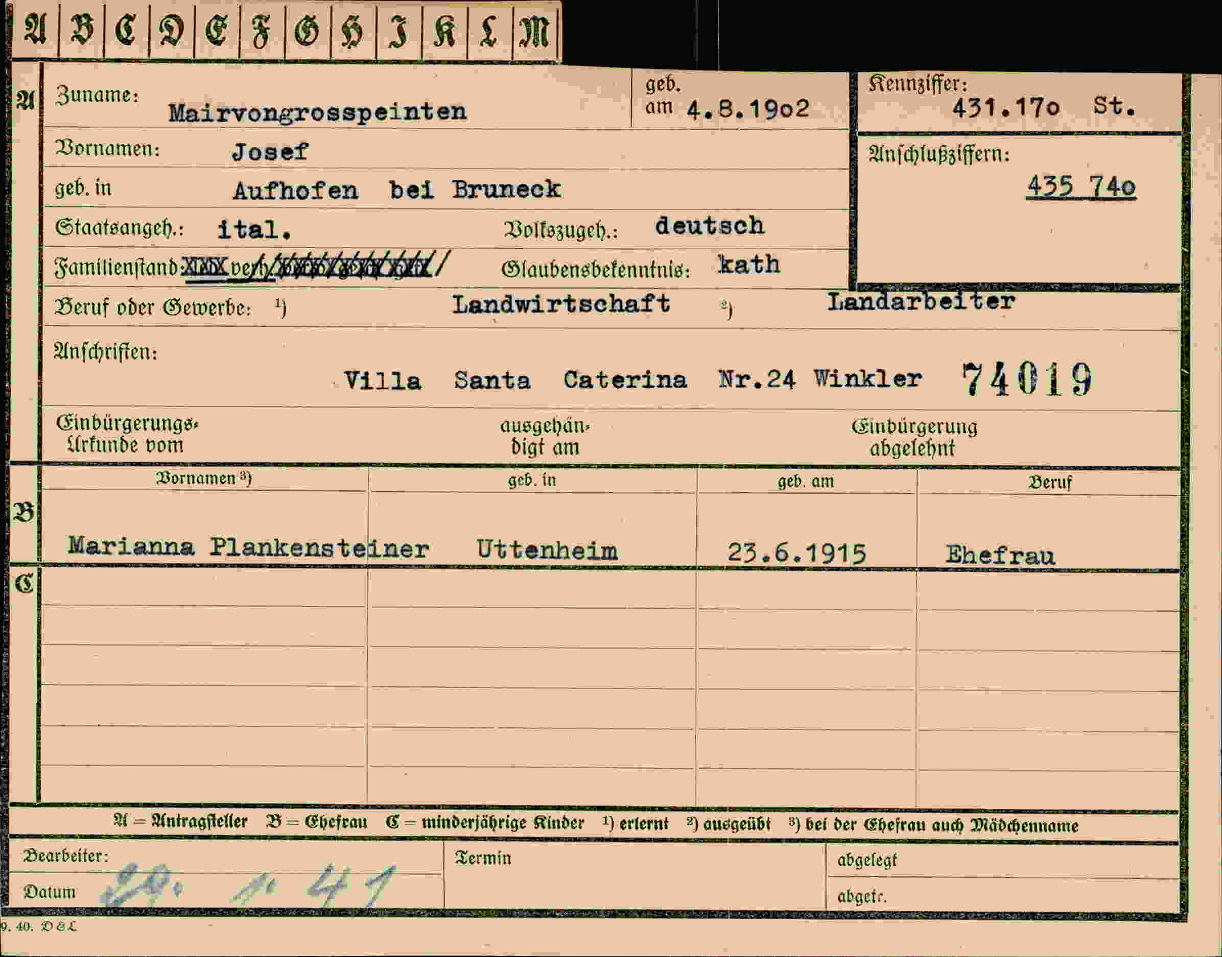 Dokument für Josef Mairvongrosspeinten