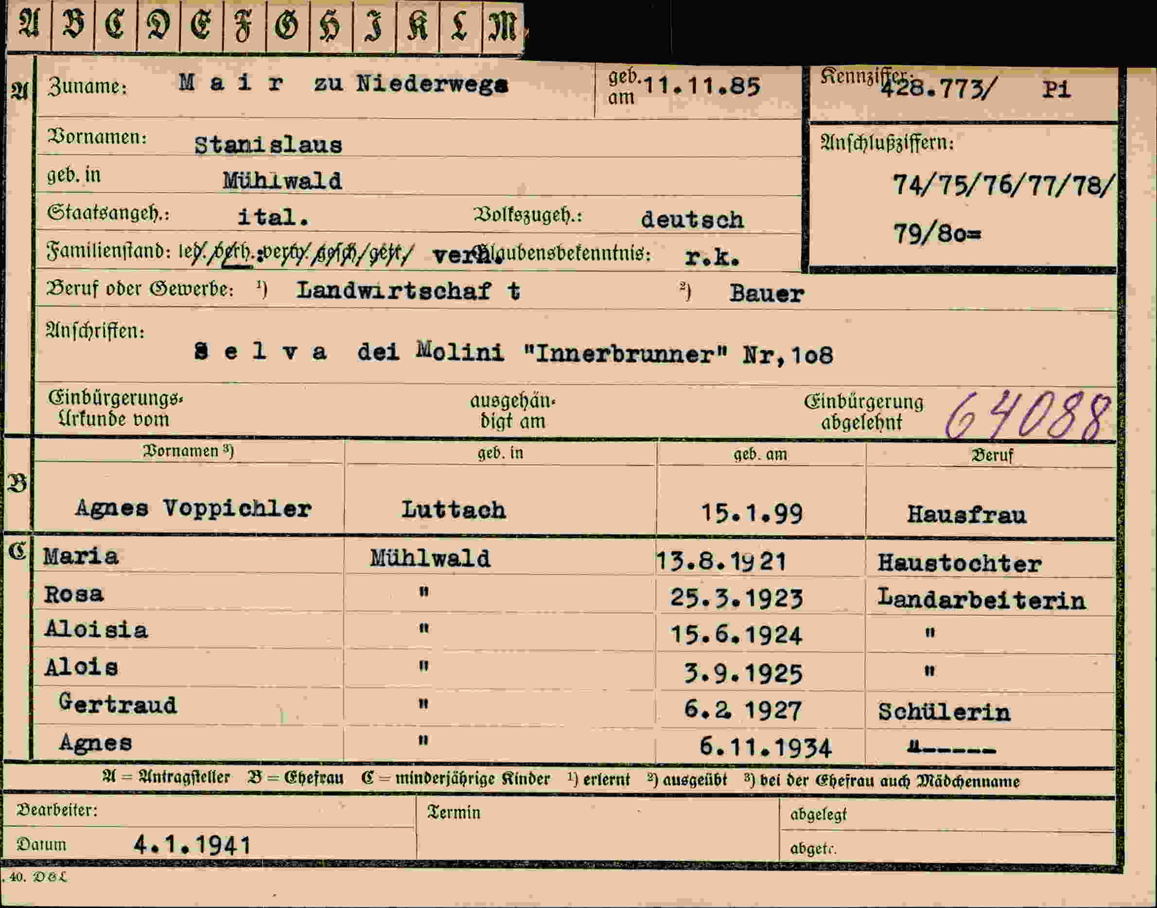Vorderseite des Dokuments