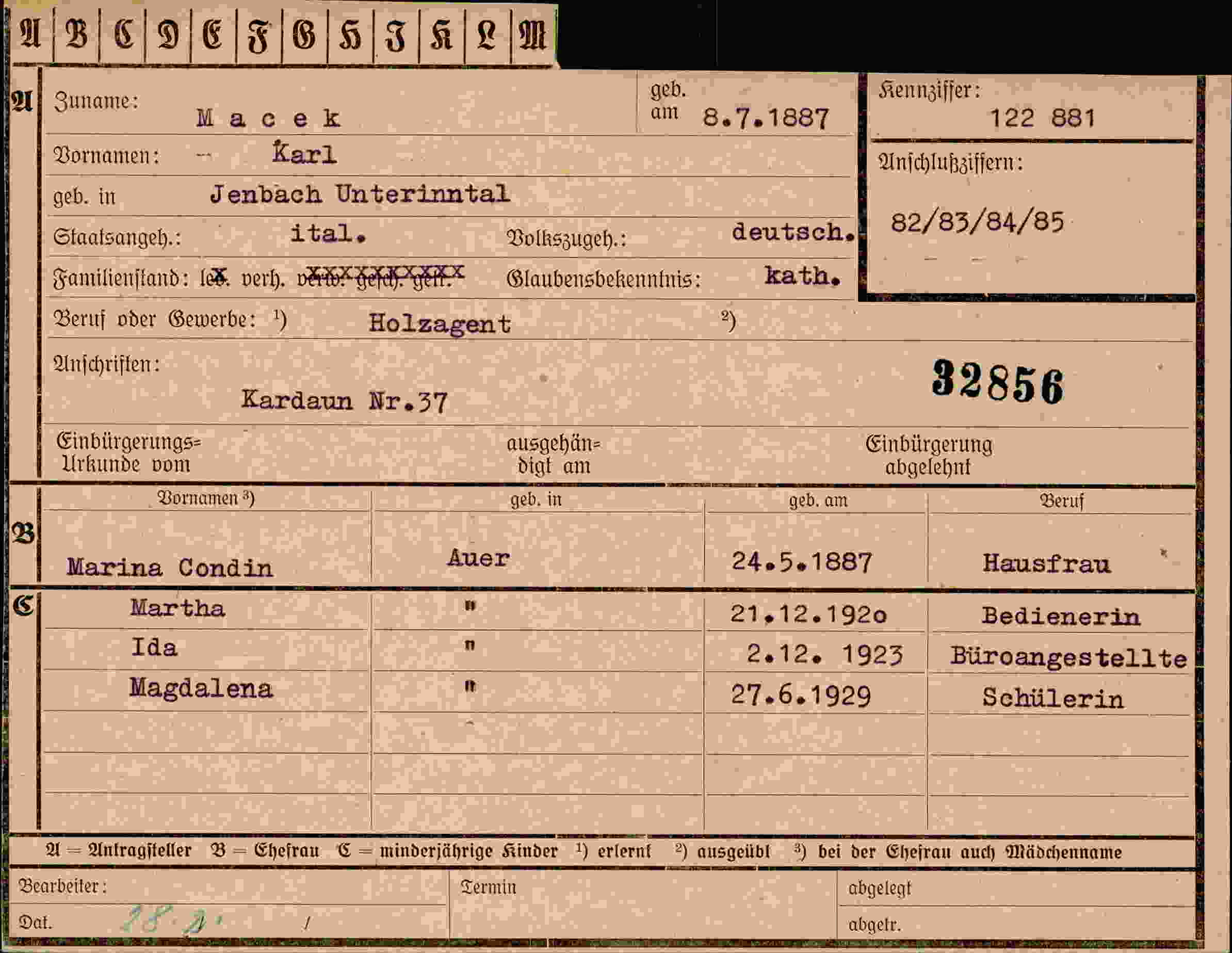 Dokument für Karl Macek