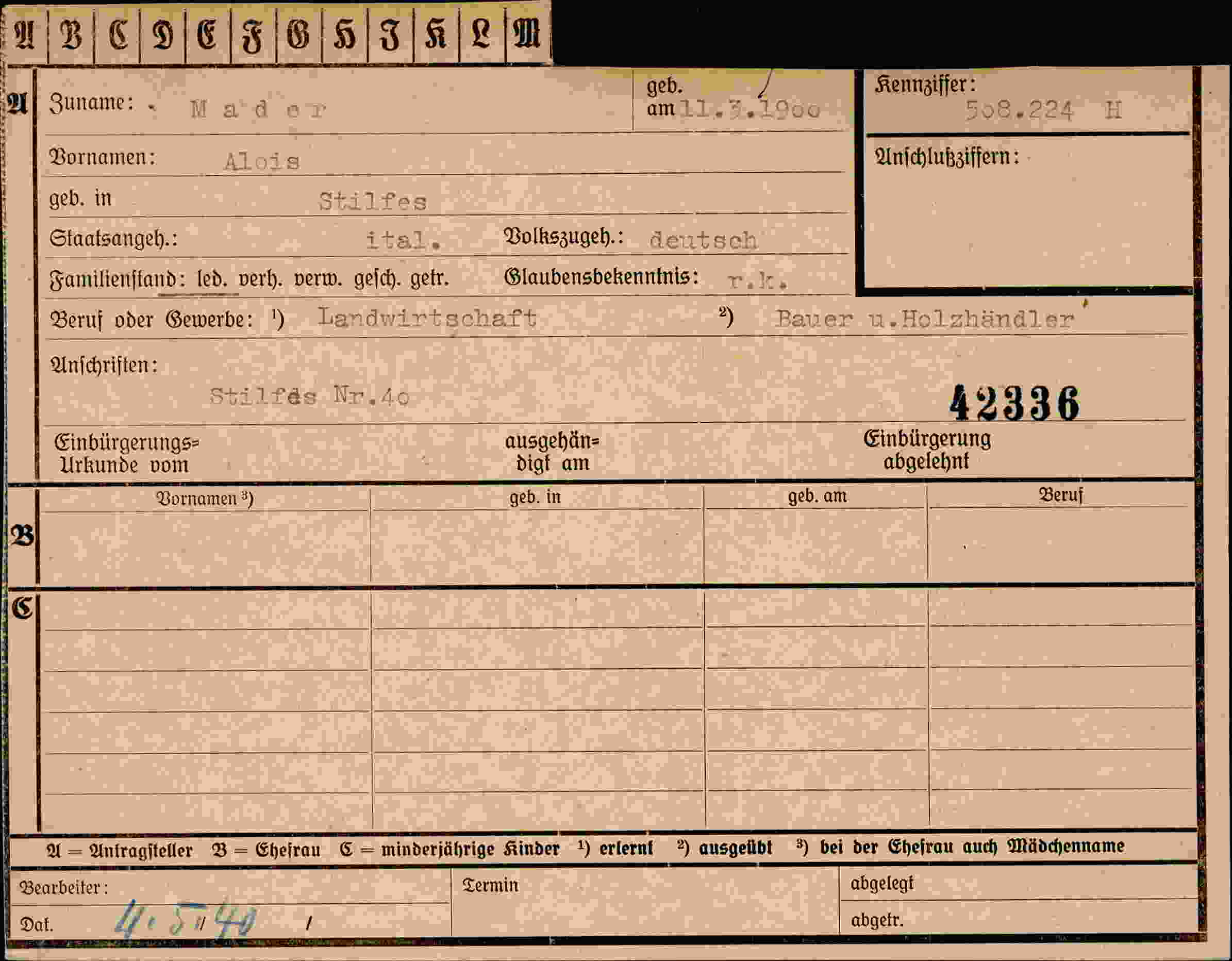 Dokument für Alois Mader