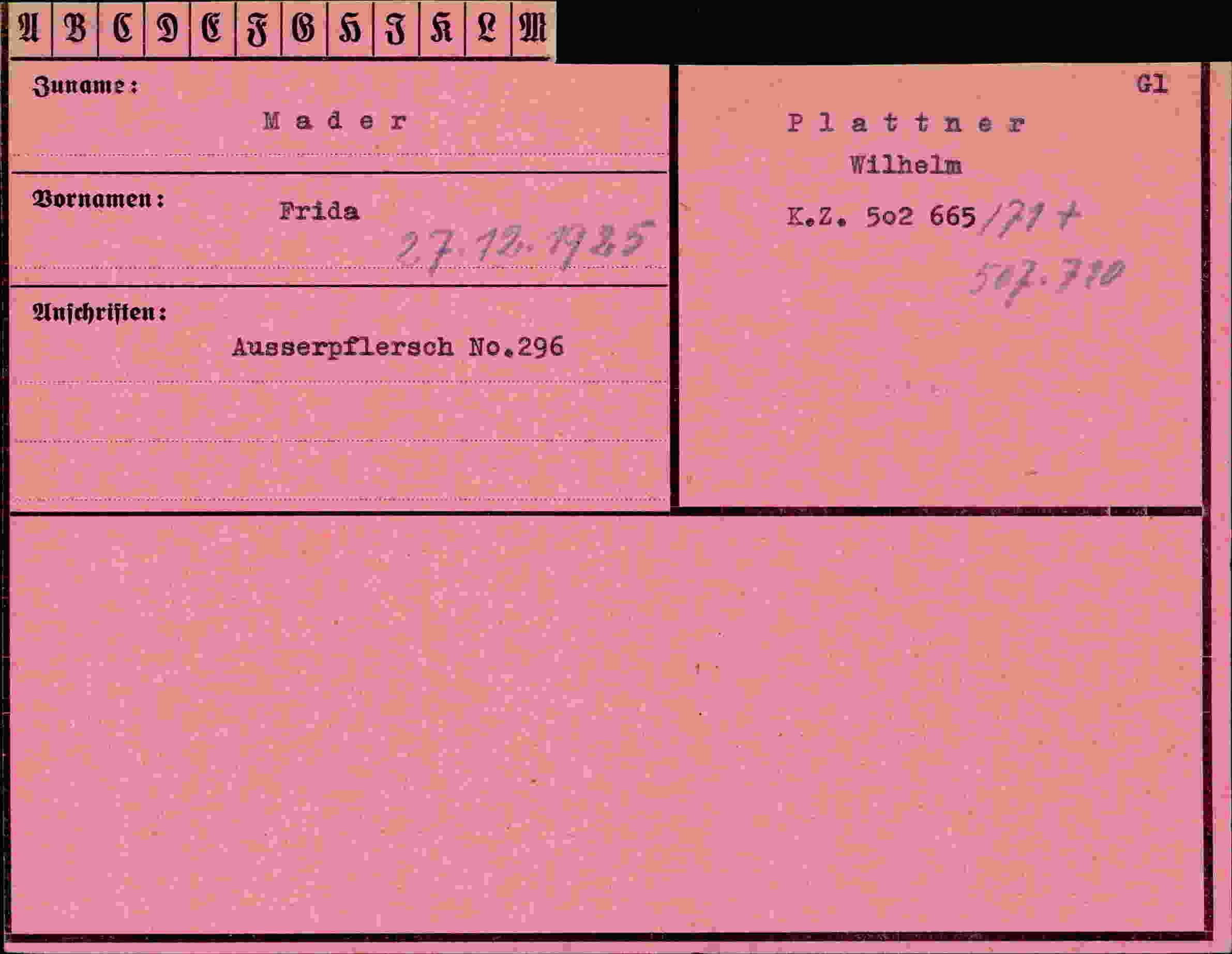 Dokument für Frida Mader