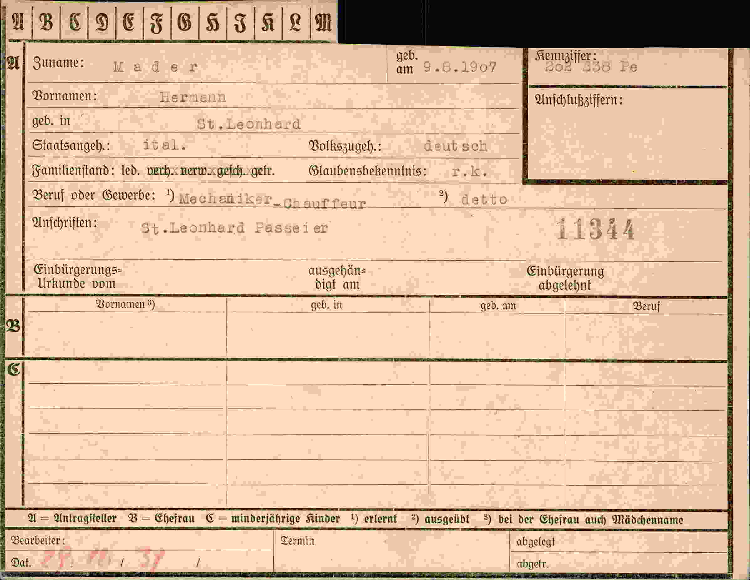 Dokument für Hermann Mader