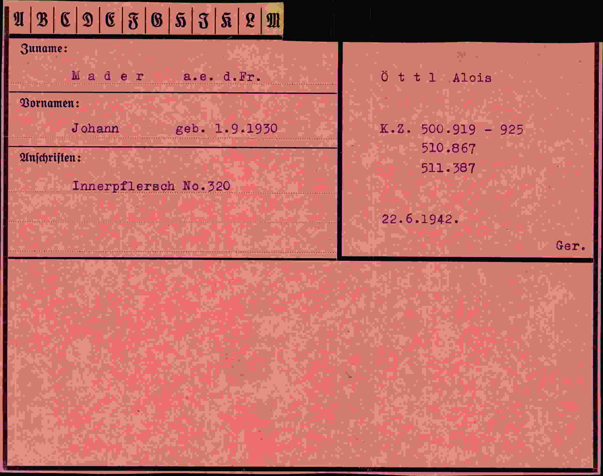 Dokument für Johann Mader