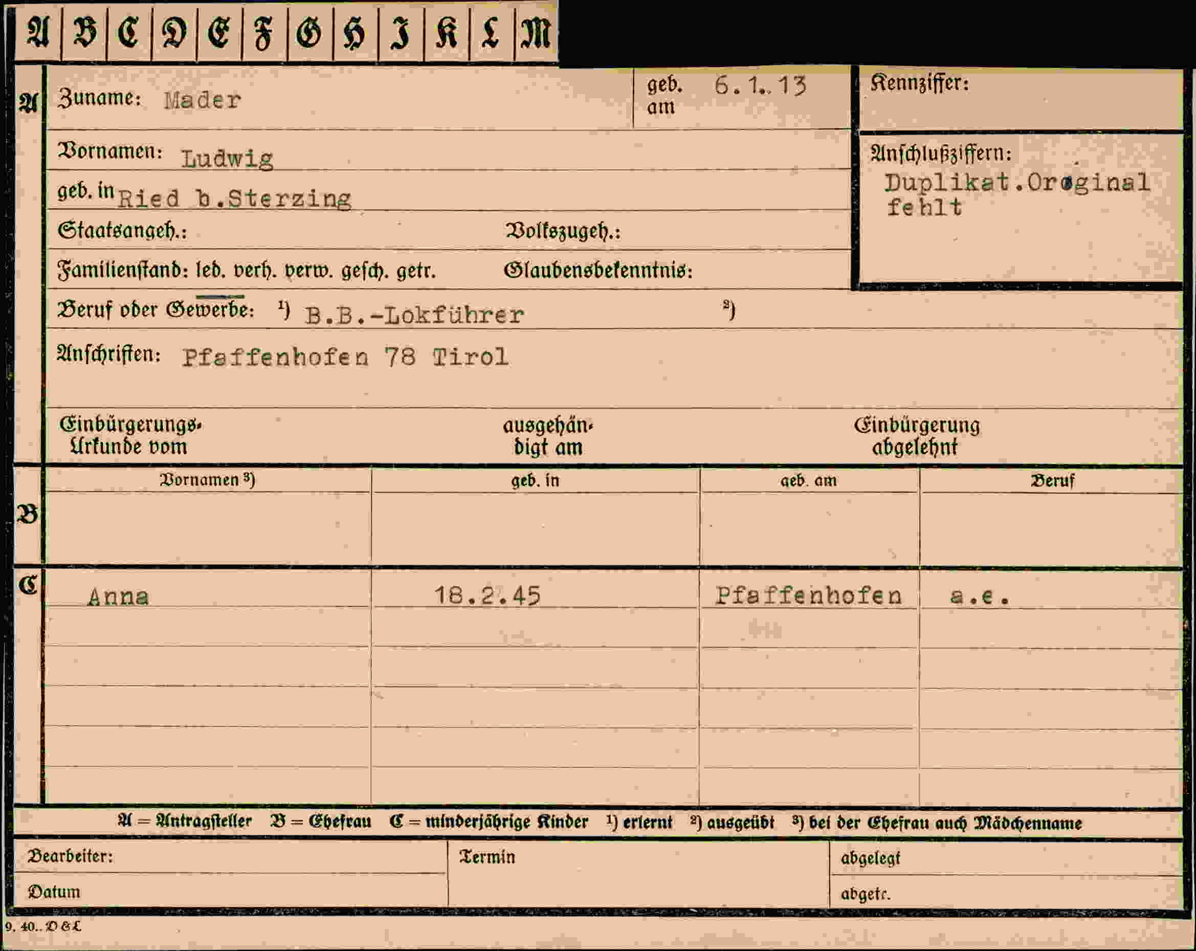 Dokument für Ludwig Mader