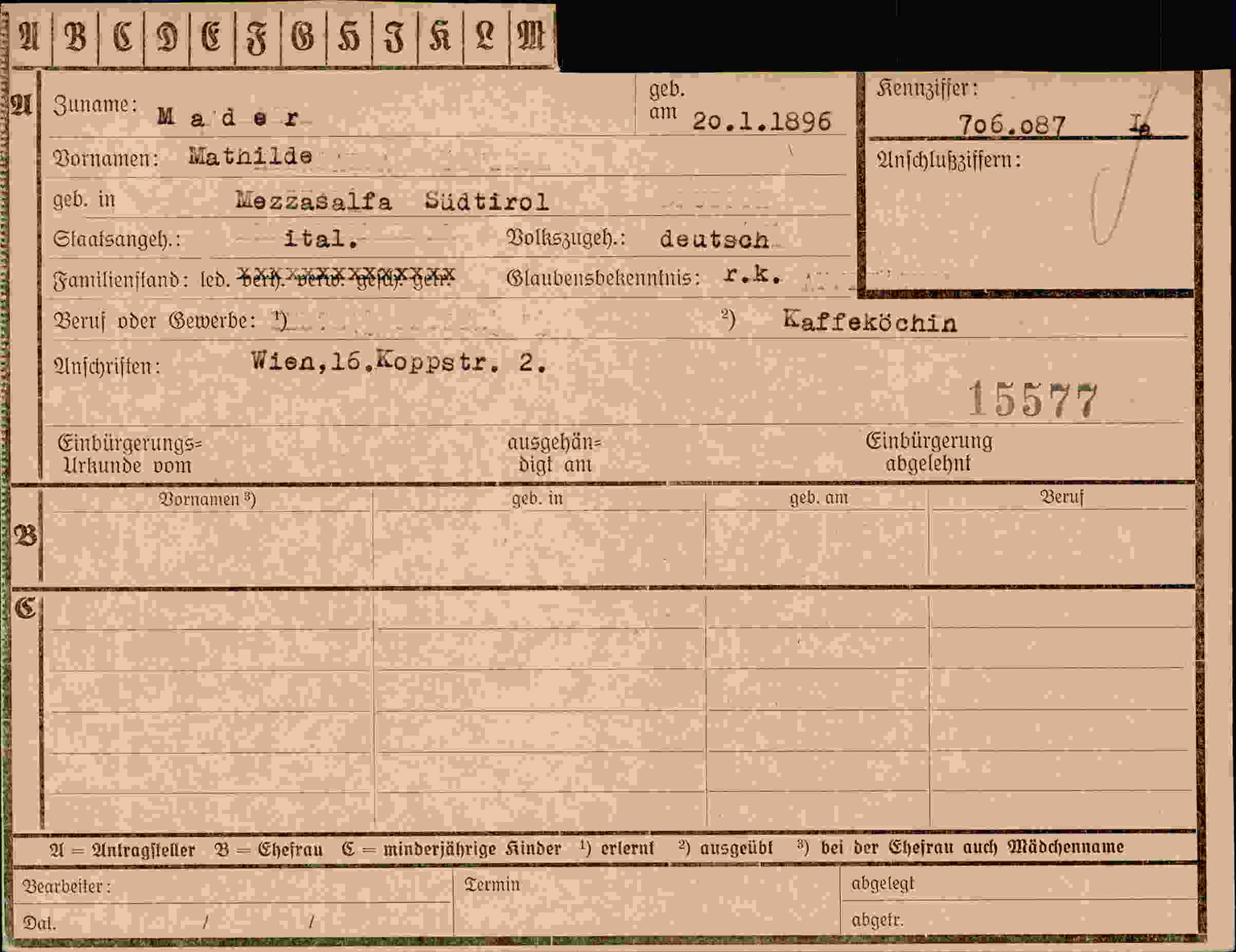 Dokument für Mathilde Mader