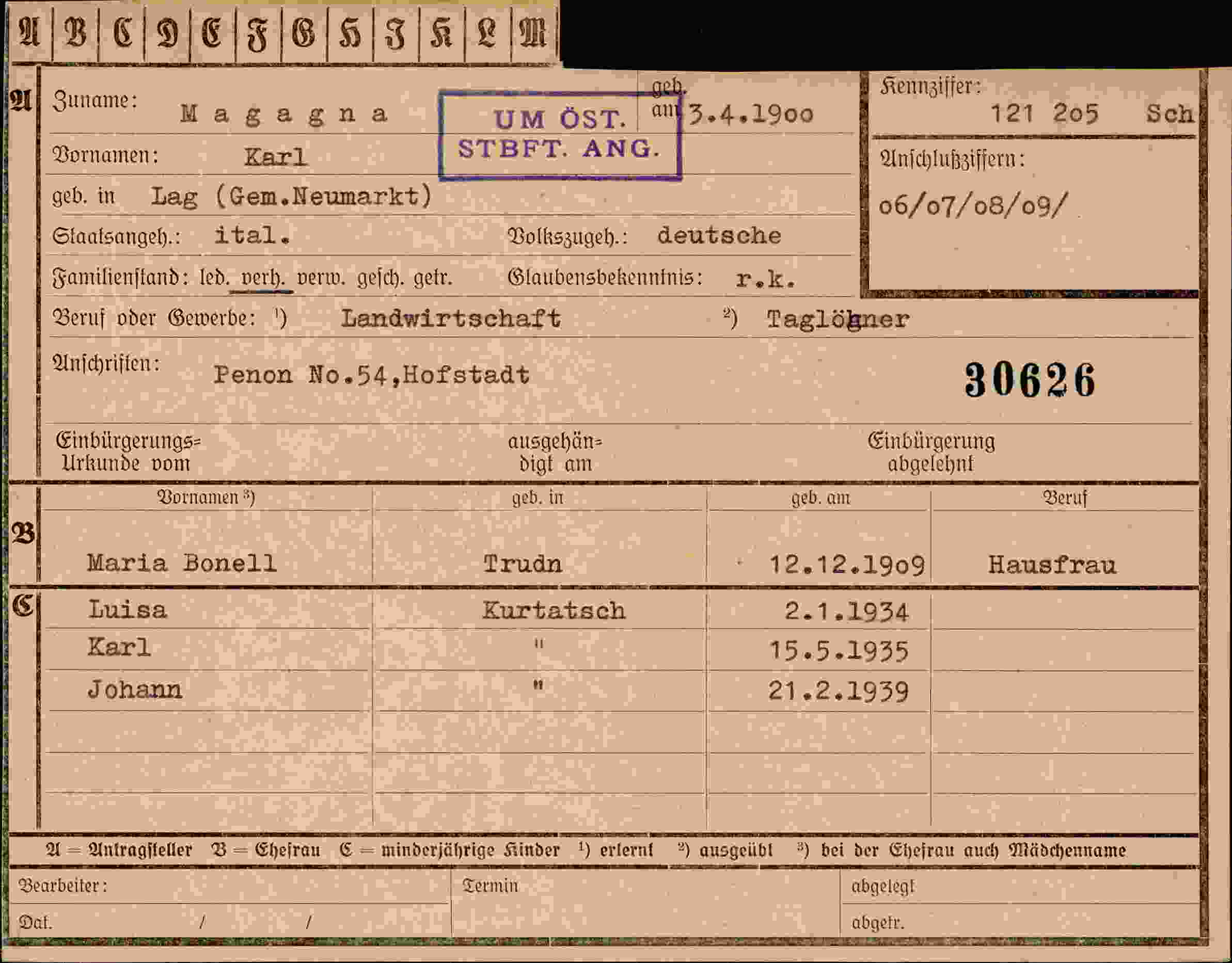 Dokument für Karl Magagna