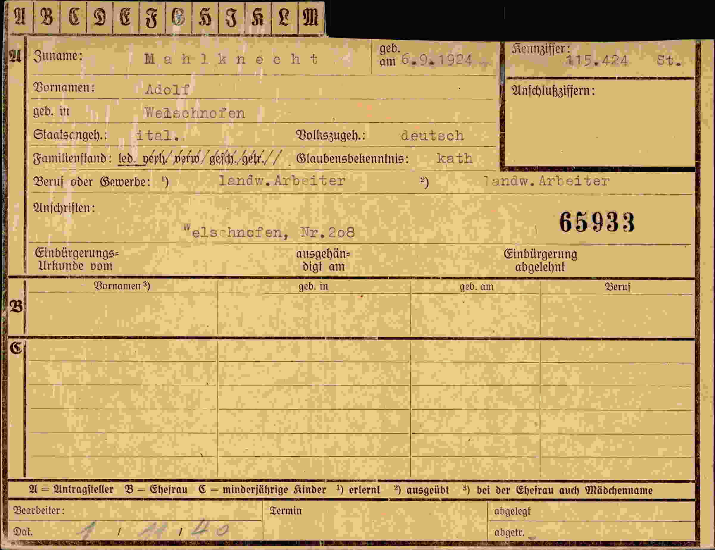 Dokument für Adolf Mahlknecht