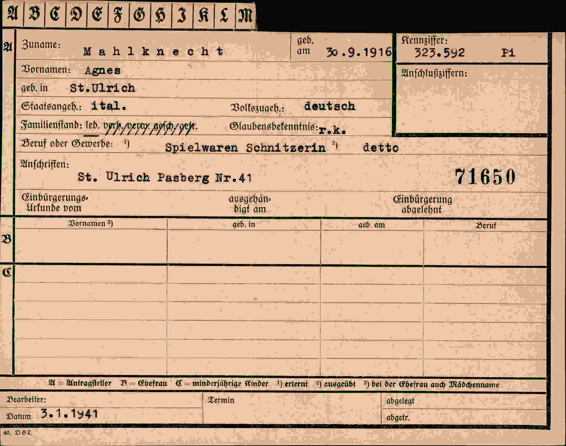 Dokument für Agnes Mahlknecht