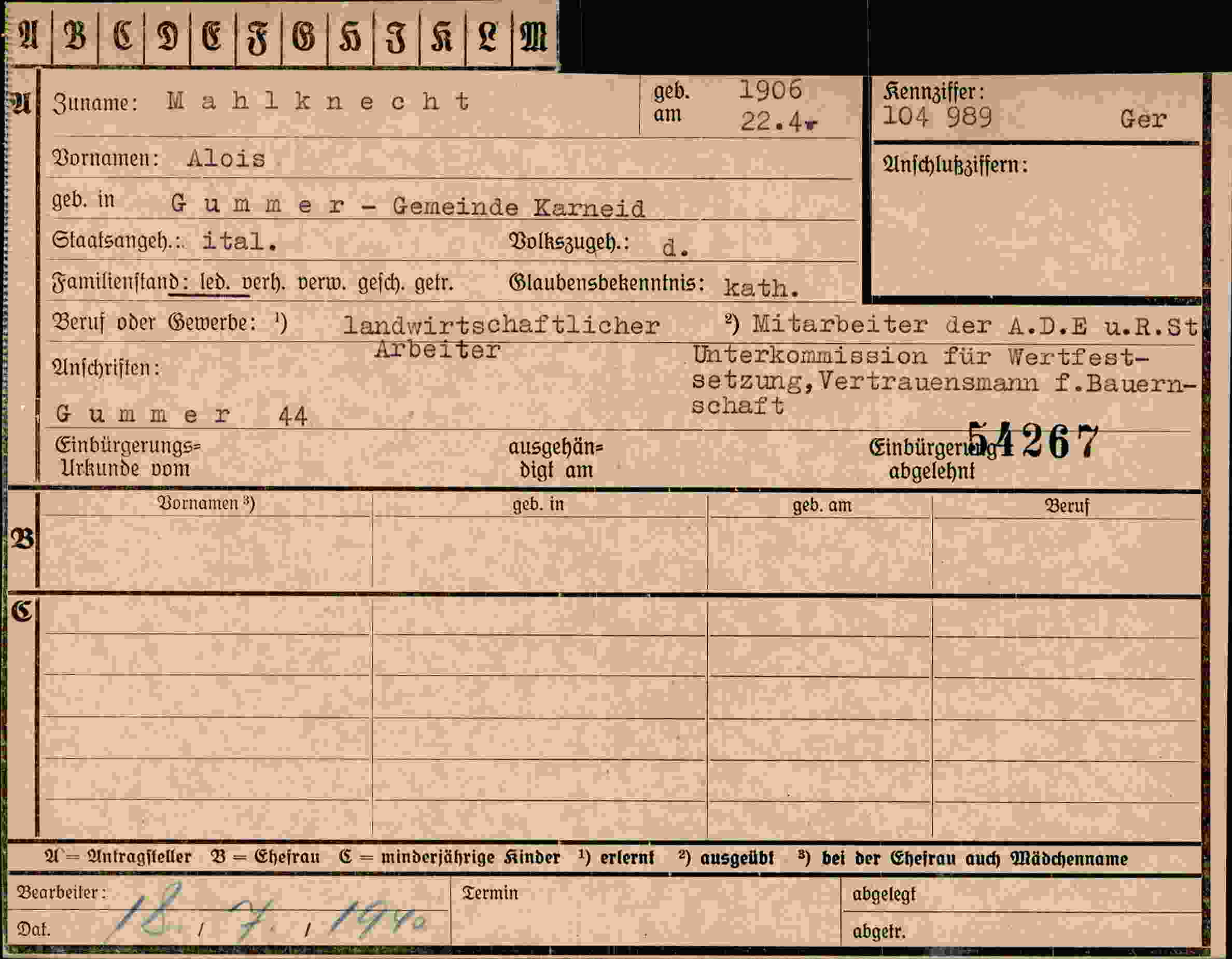 Dokument für Alois Mahlknecht