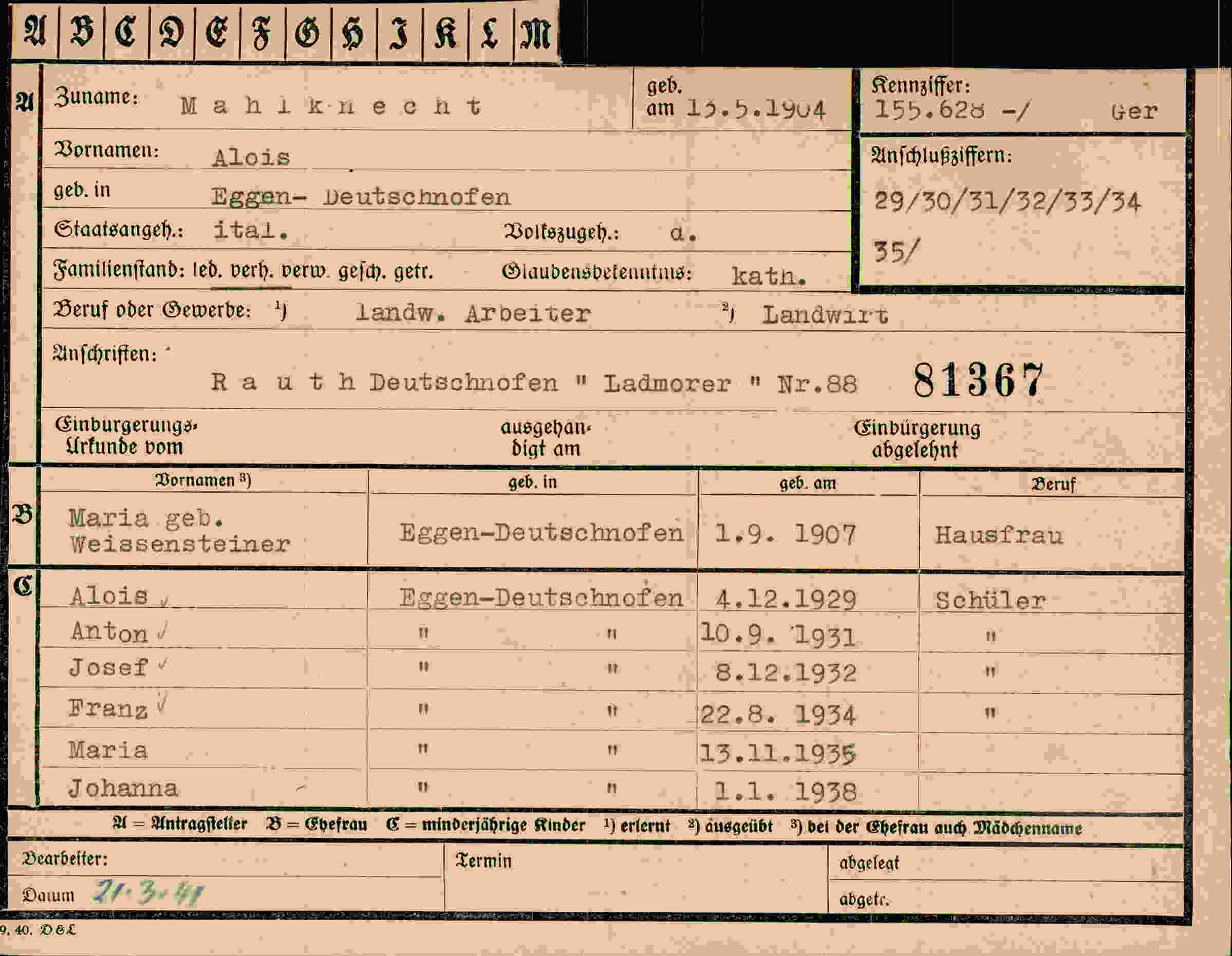 Dokument für Alois Mahlknecht
