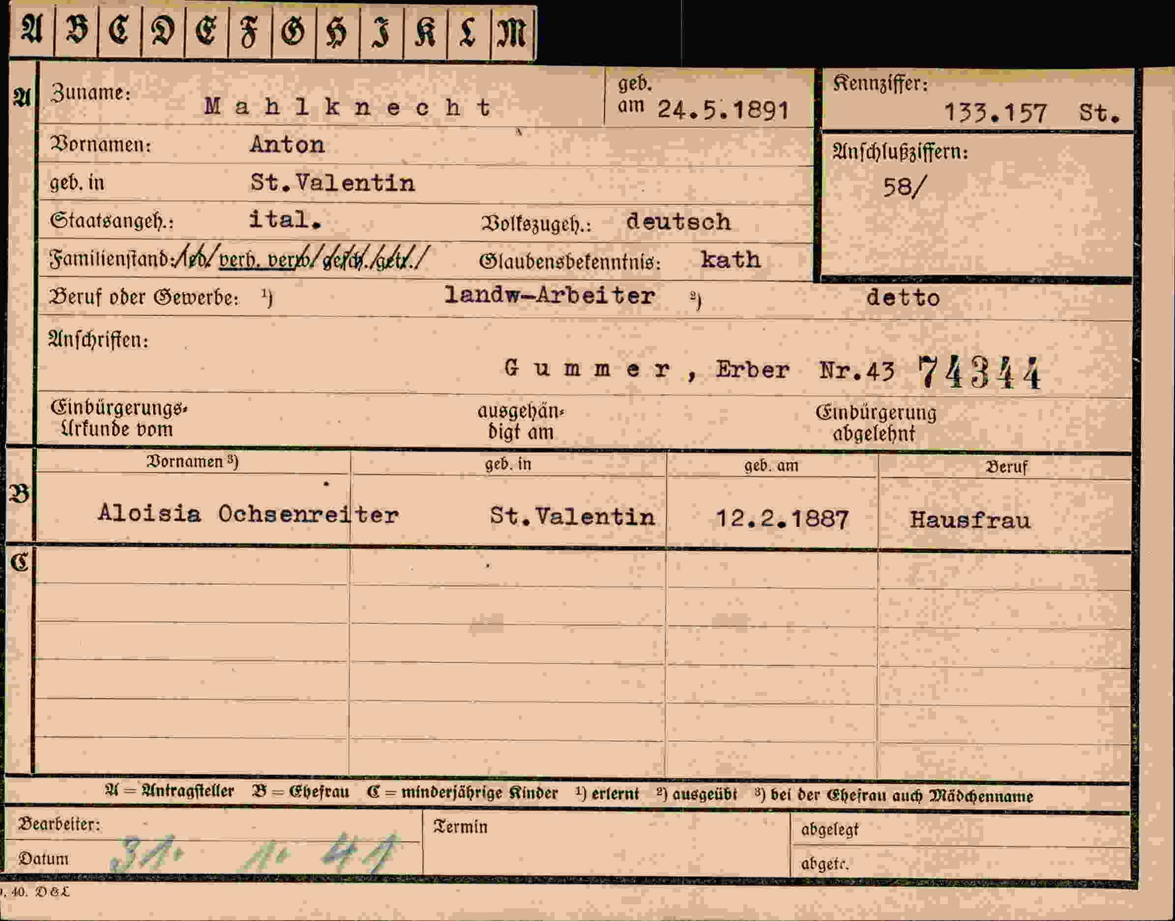 Dokument für Anton Mahlknecht