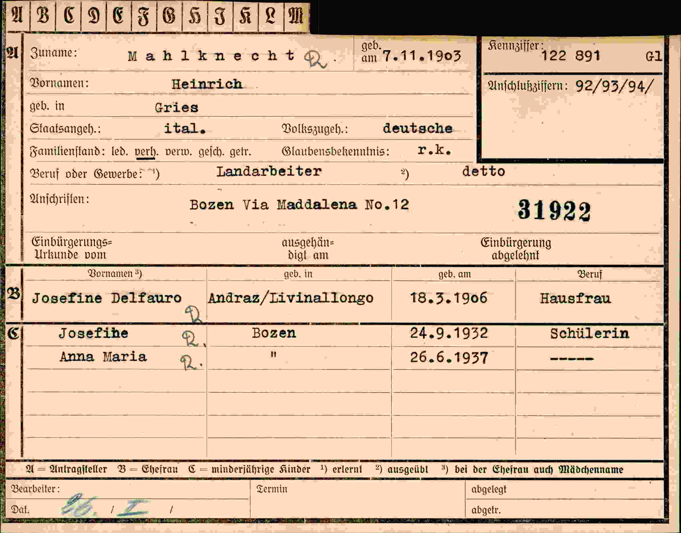 Dokument für Heinrich Mahlknecht