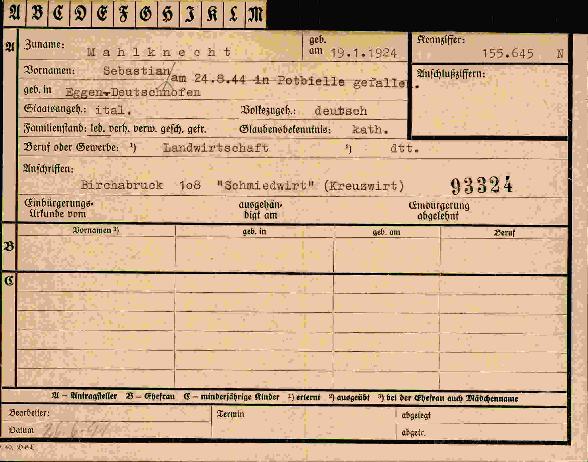 Vorderseite des Dokuments