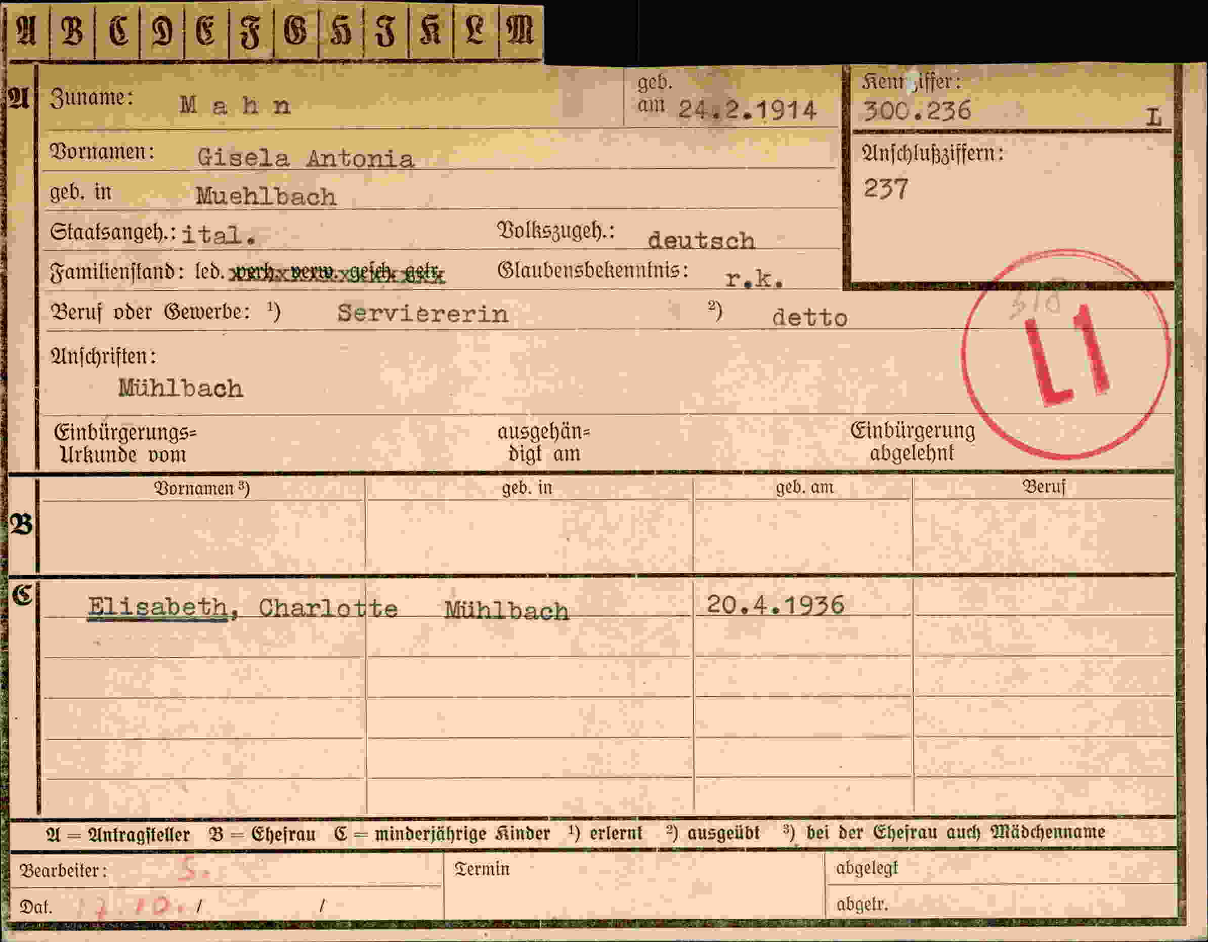 Dokument für Gisela Antonia Mahn