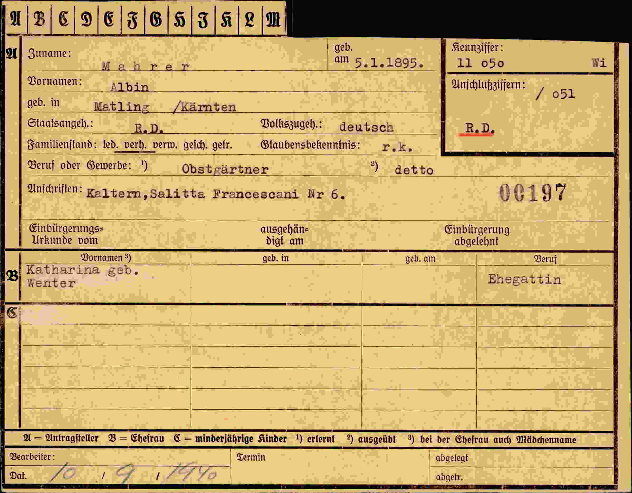 Dokument für Albin Mahrer