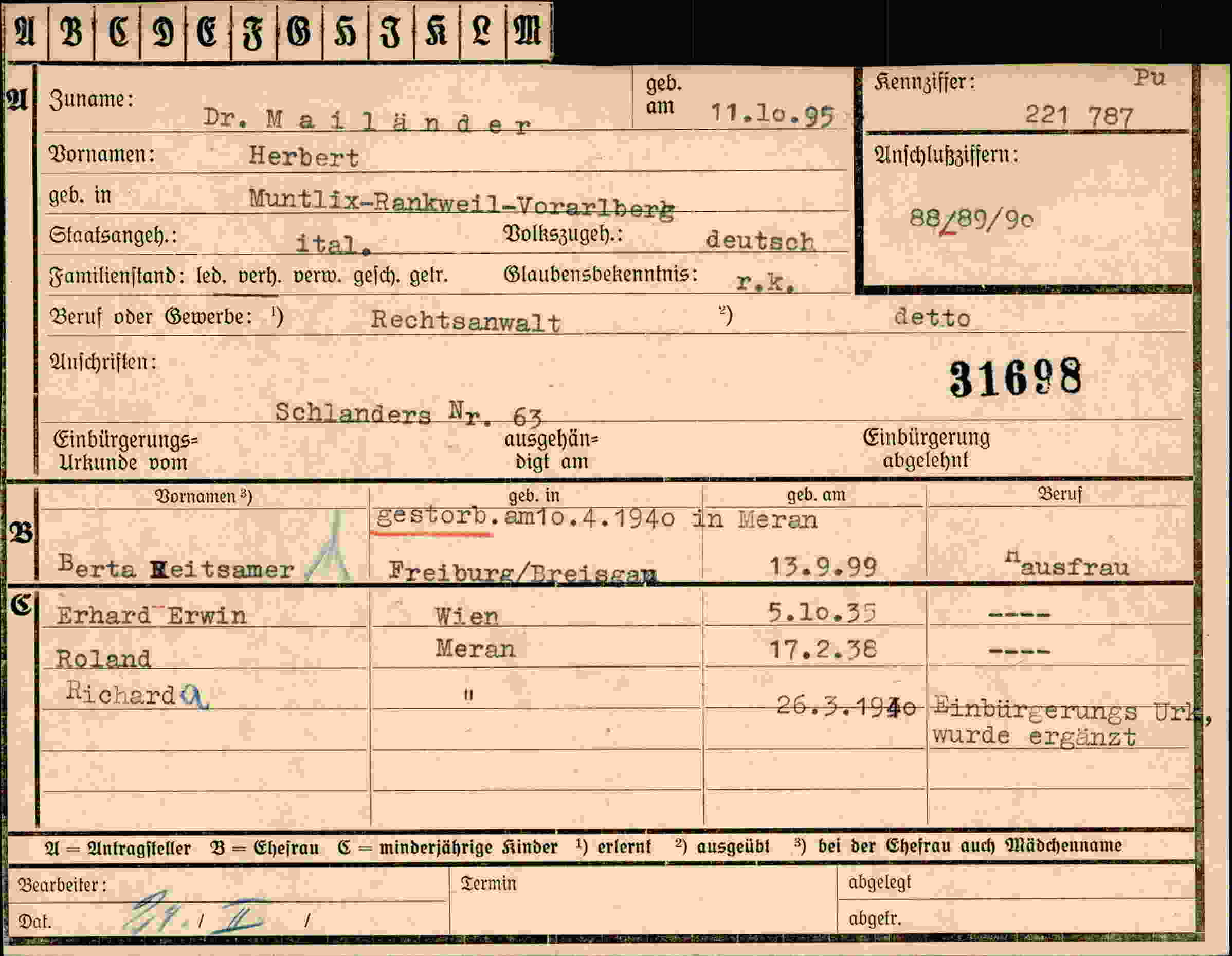Dokument für Herbert Mailänd