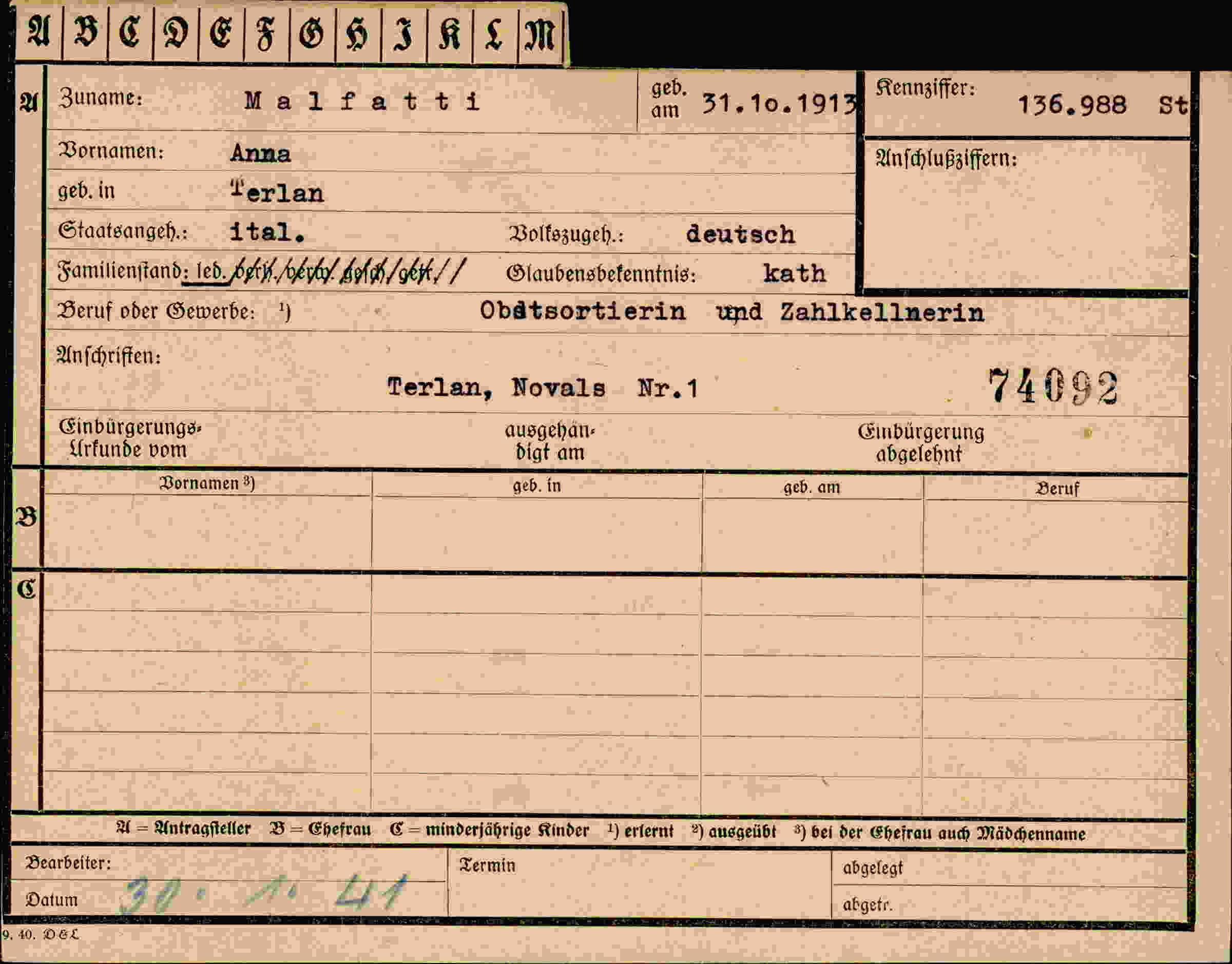 Vorderseite des Dokuments