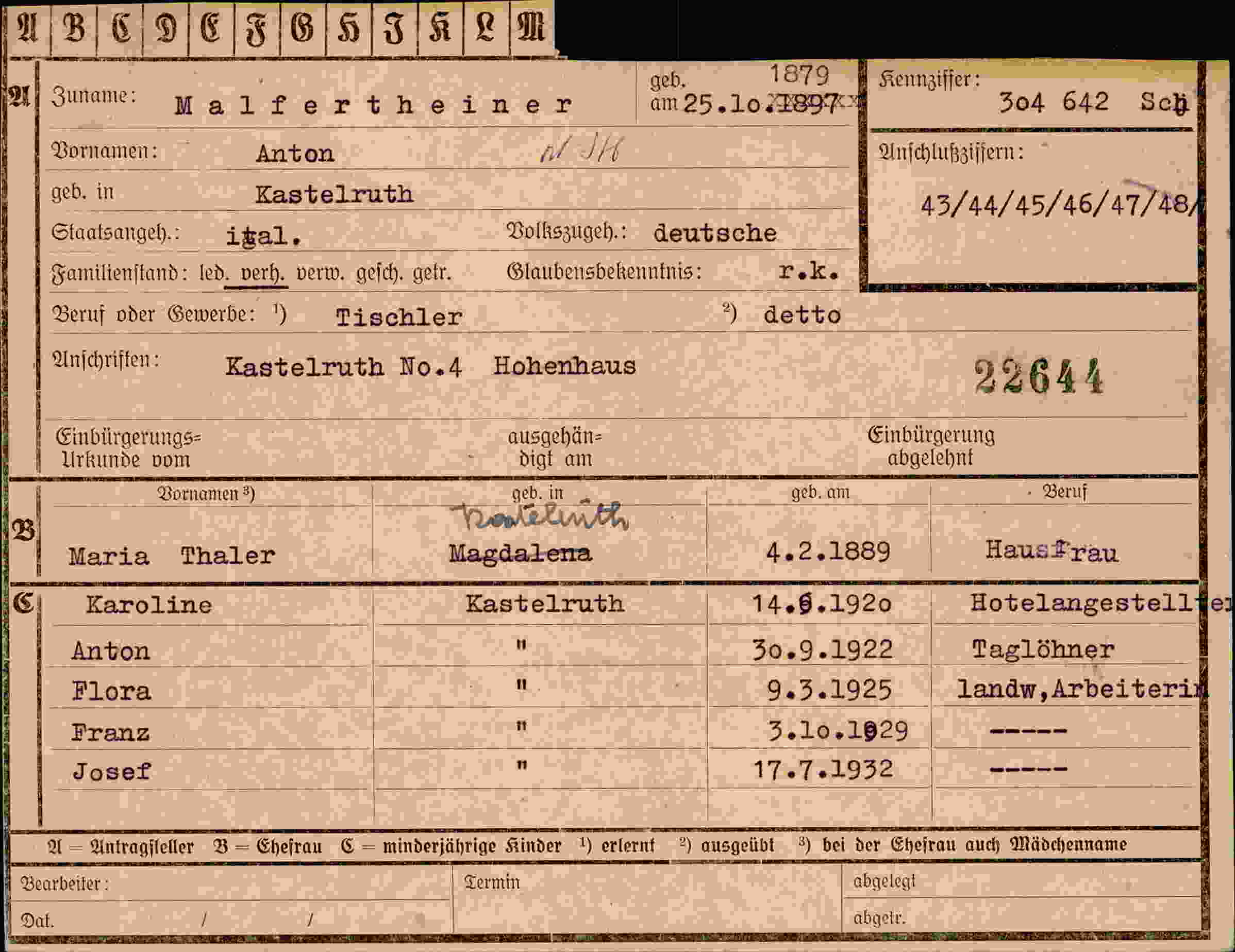 Vorderseite des Dokuments