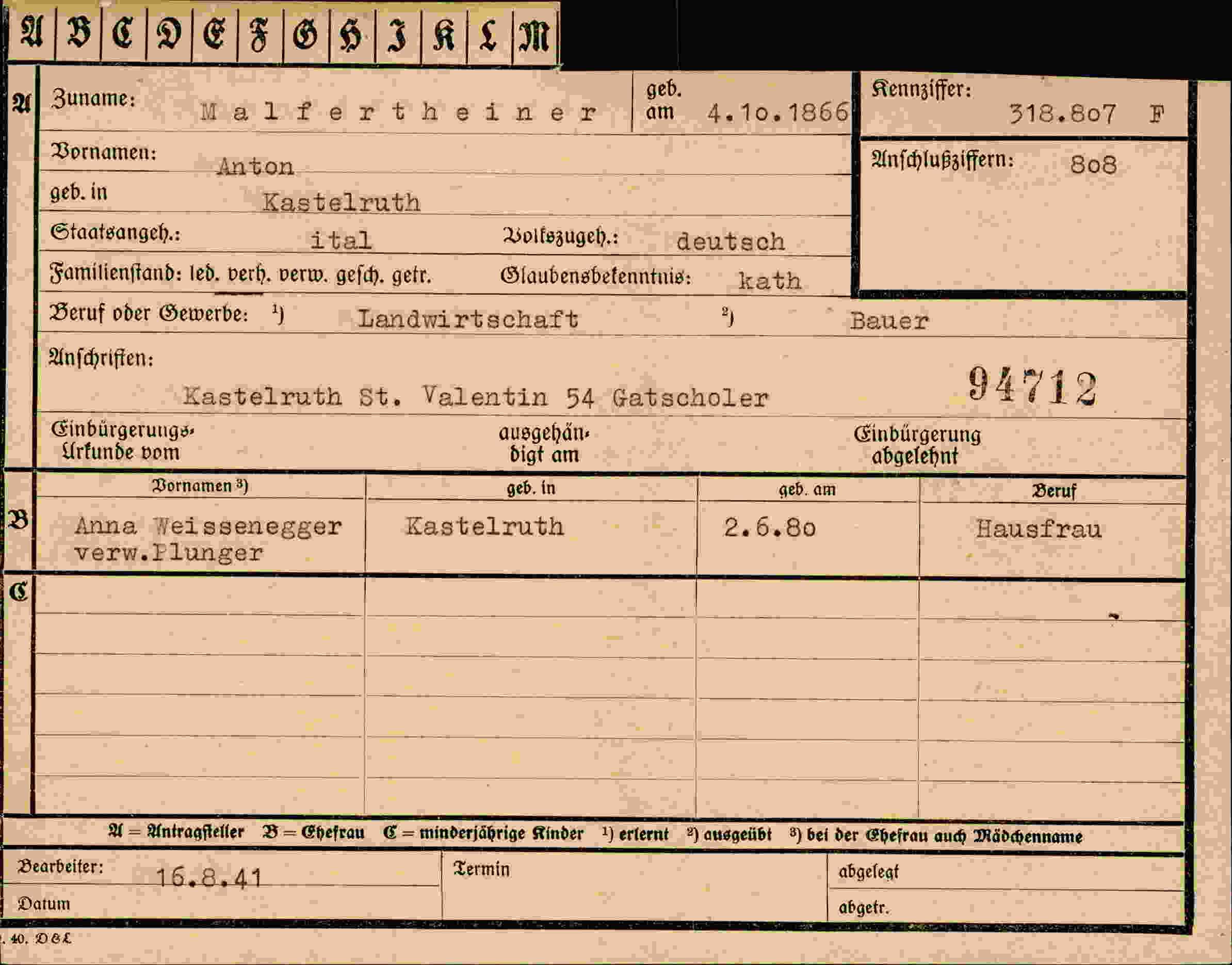 Vorderseite des Dokuments