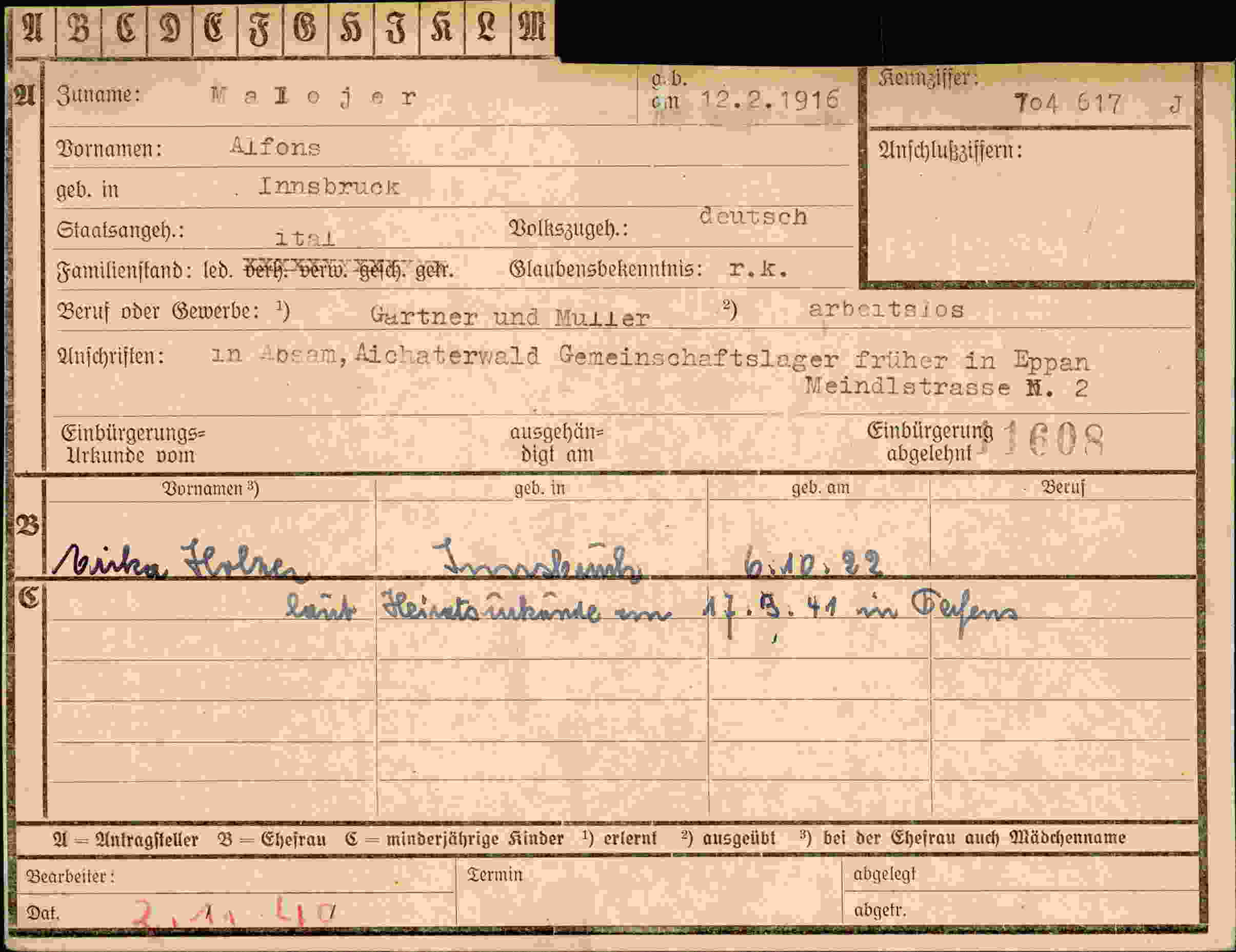 Dokument für Alfons Malojer