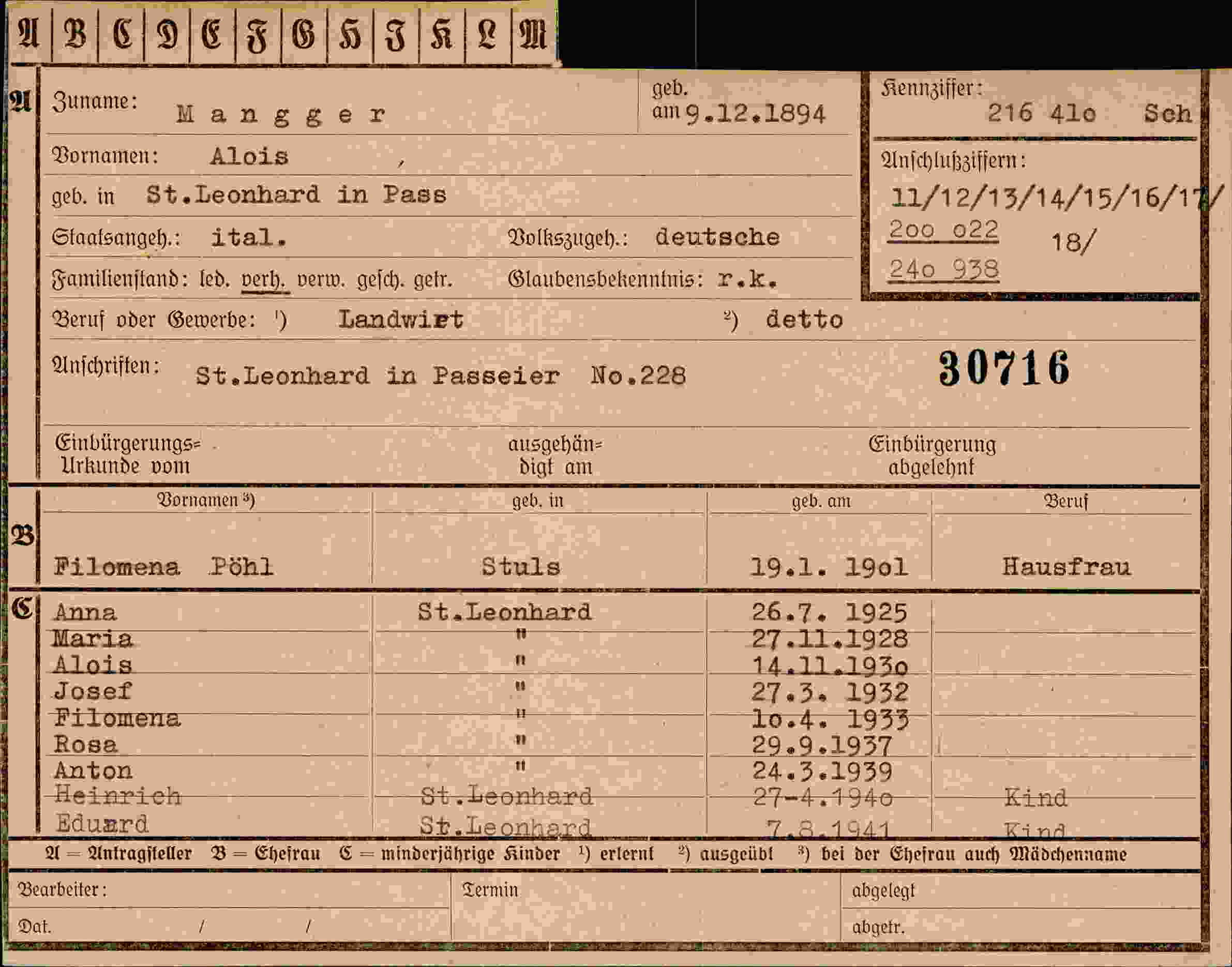 Dokument für Alois Mangger