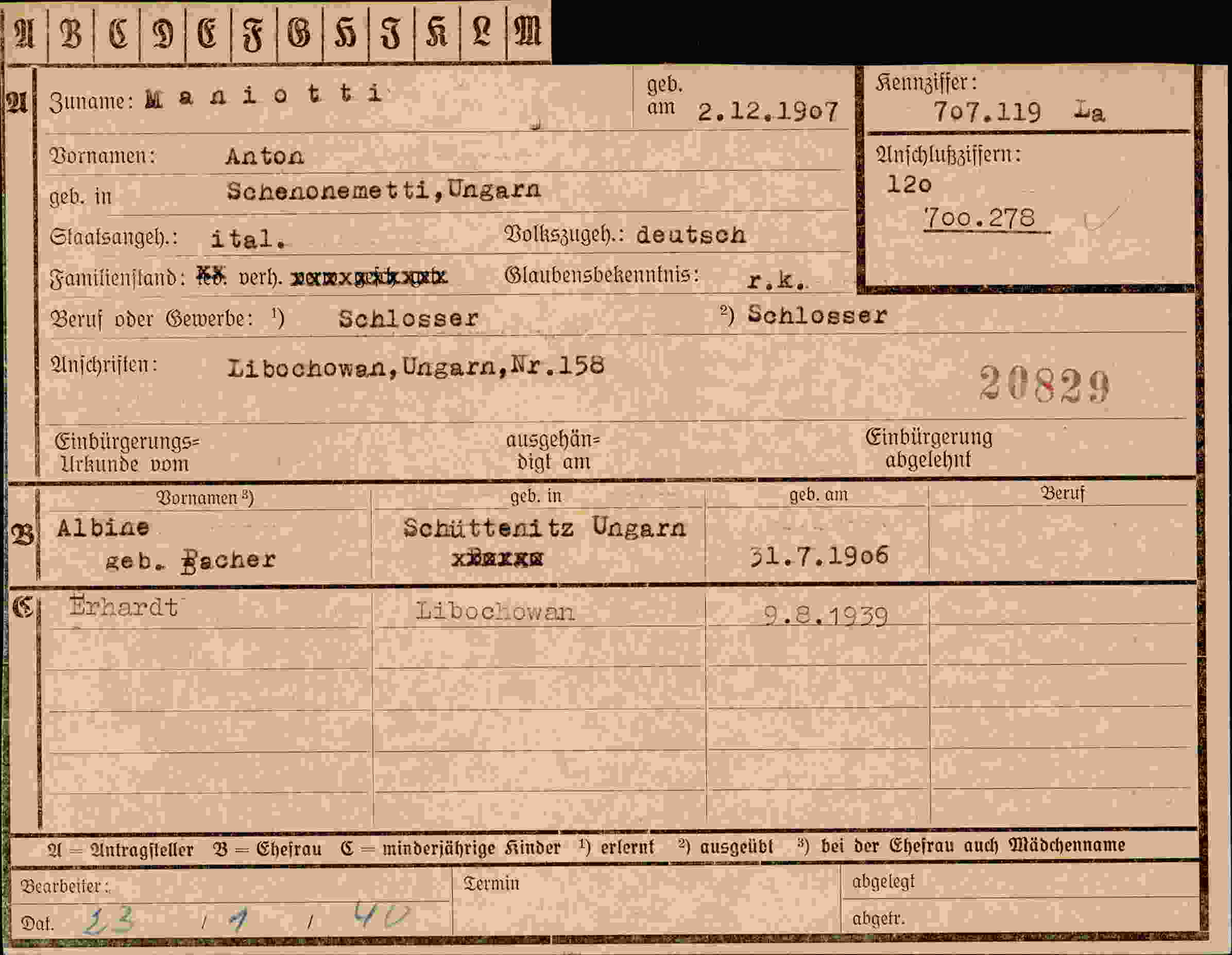 Dokument für Anton Maniotti