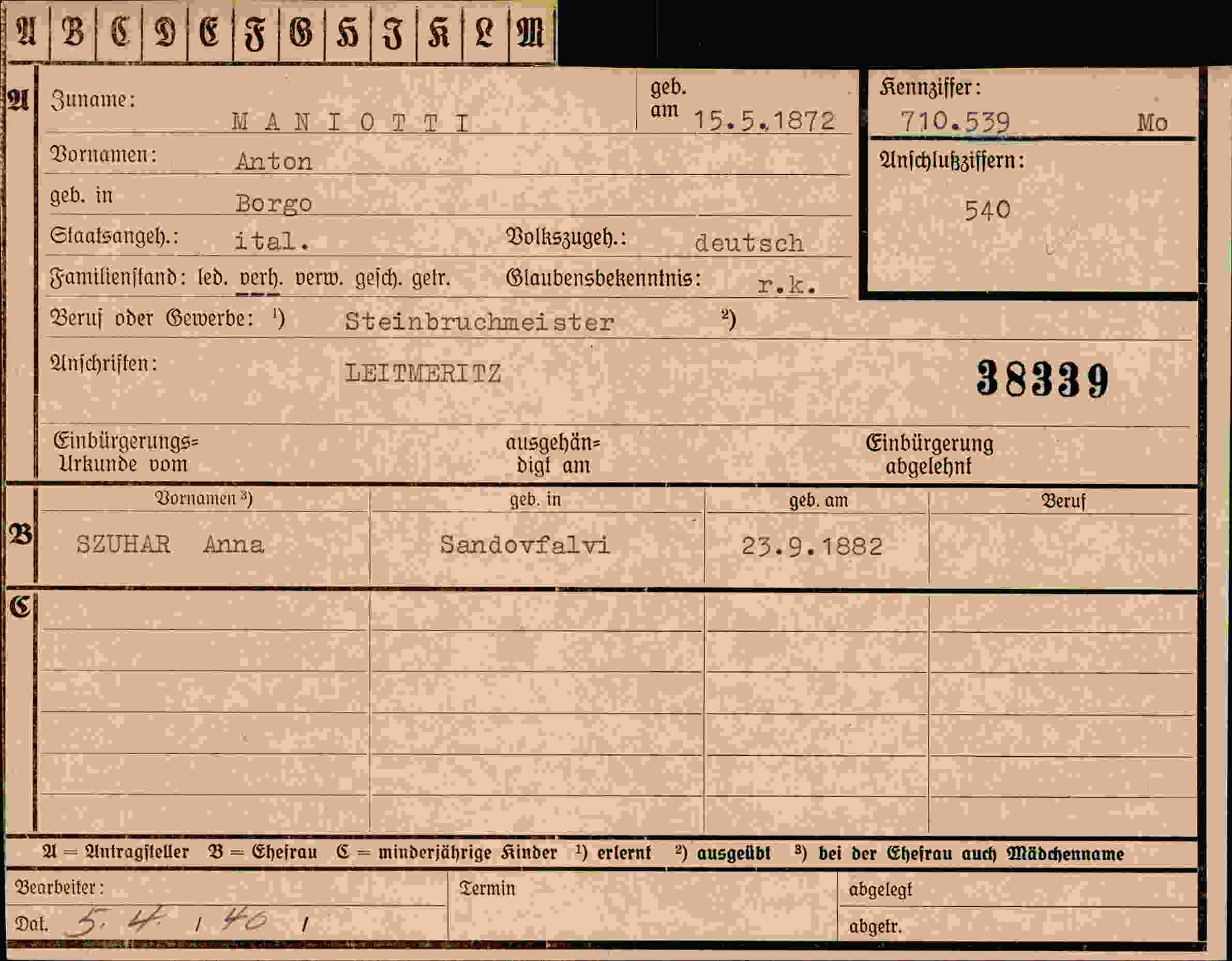 Vorderseite des Dokuments
