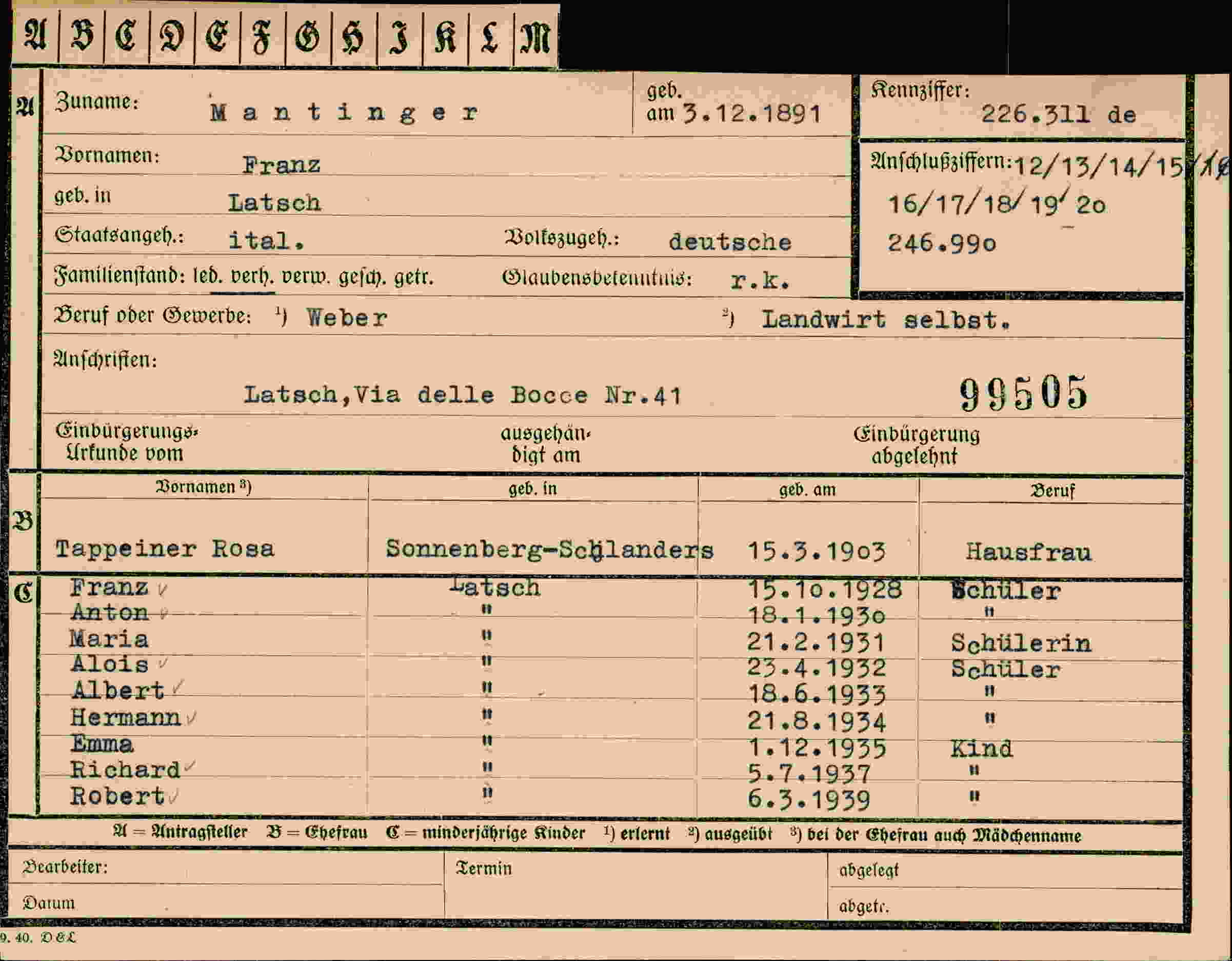 Vorderseite des Dokuments