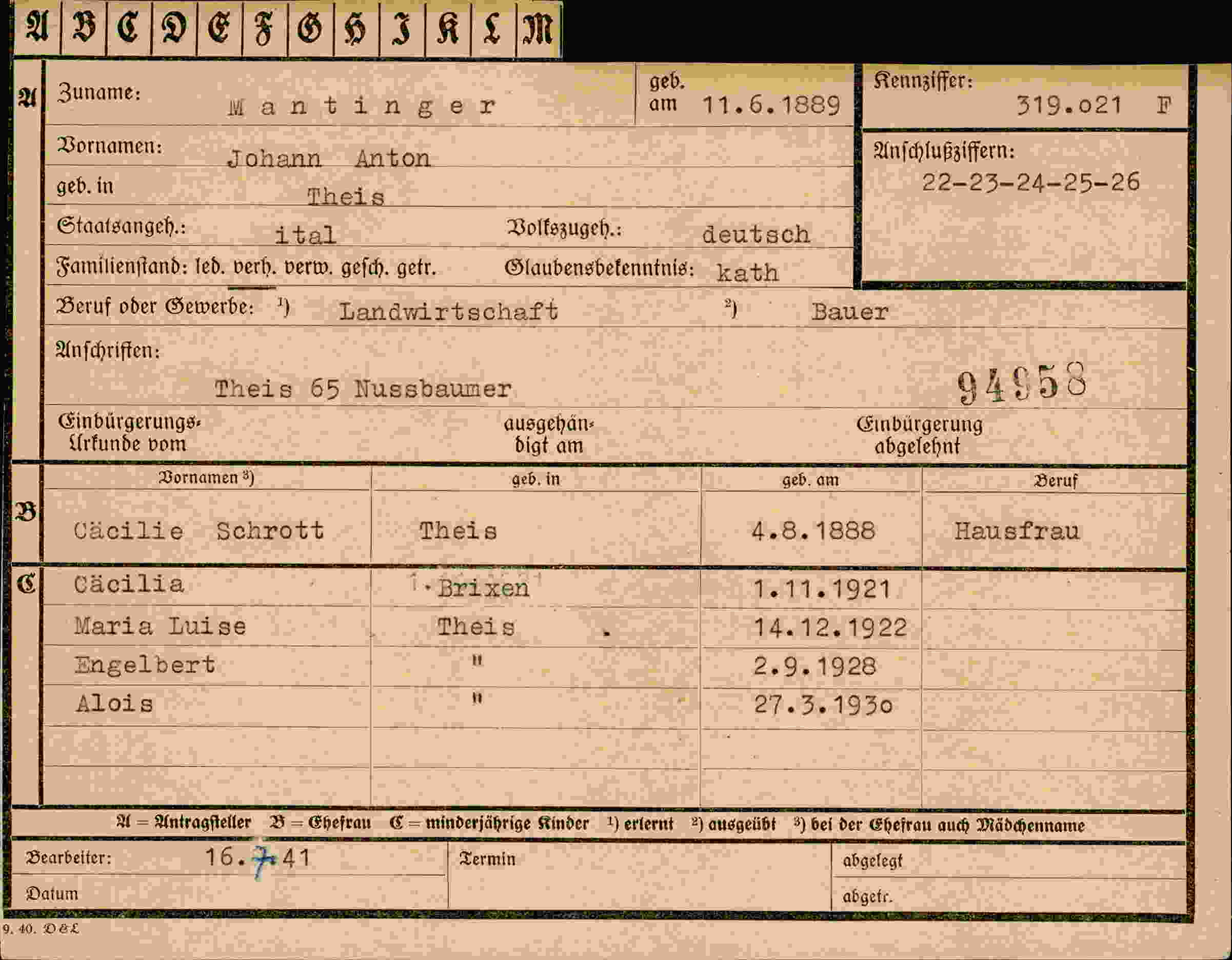 Vorderseite des Dokuments