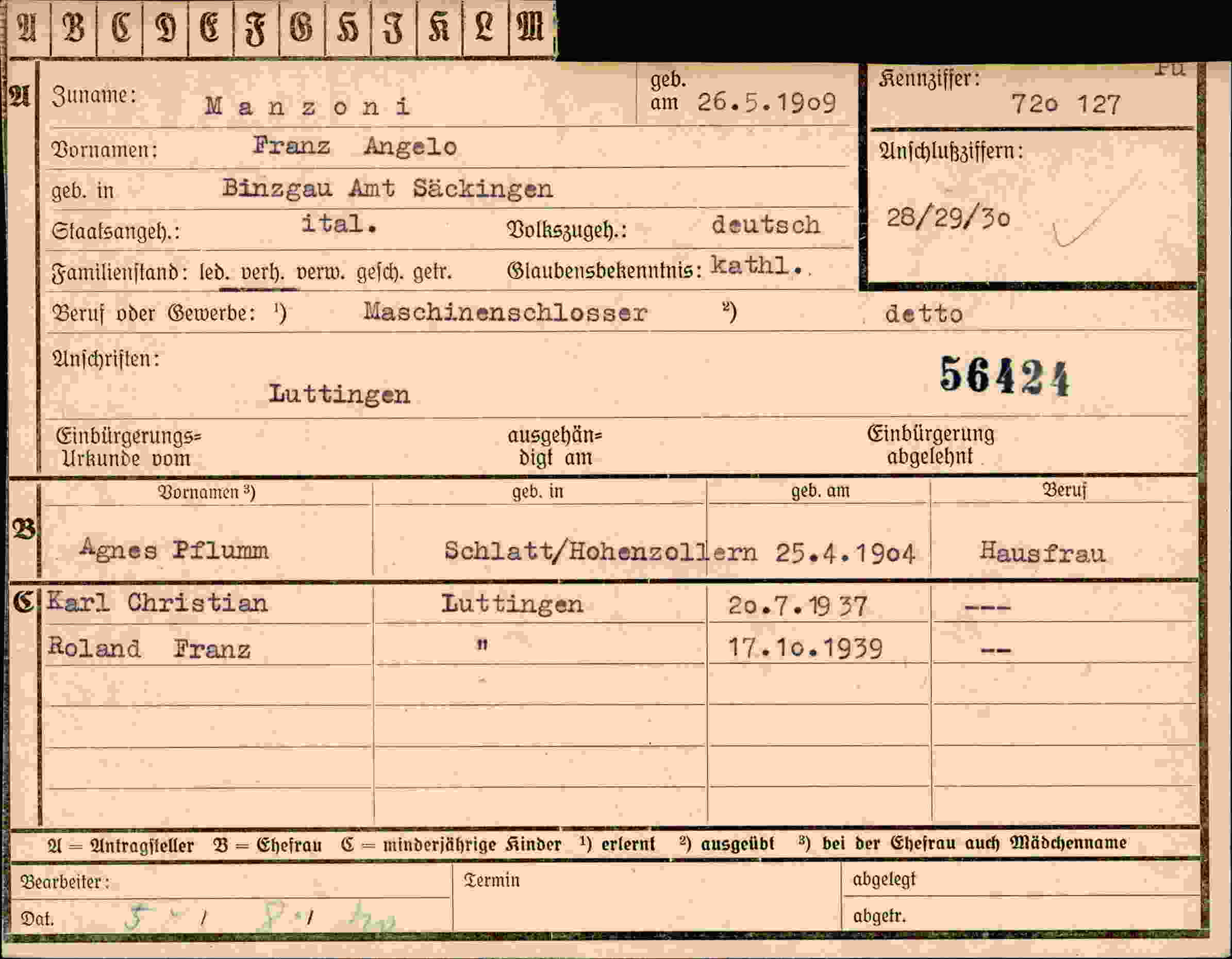Dokument für Franz Angelo Manzoni