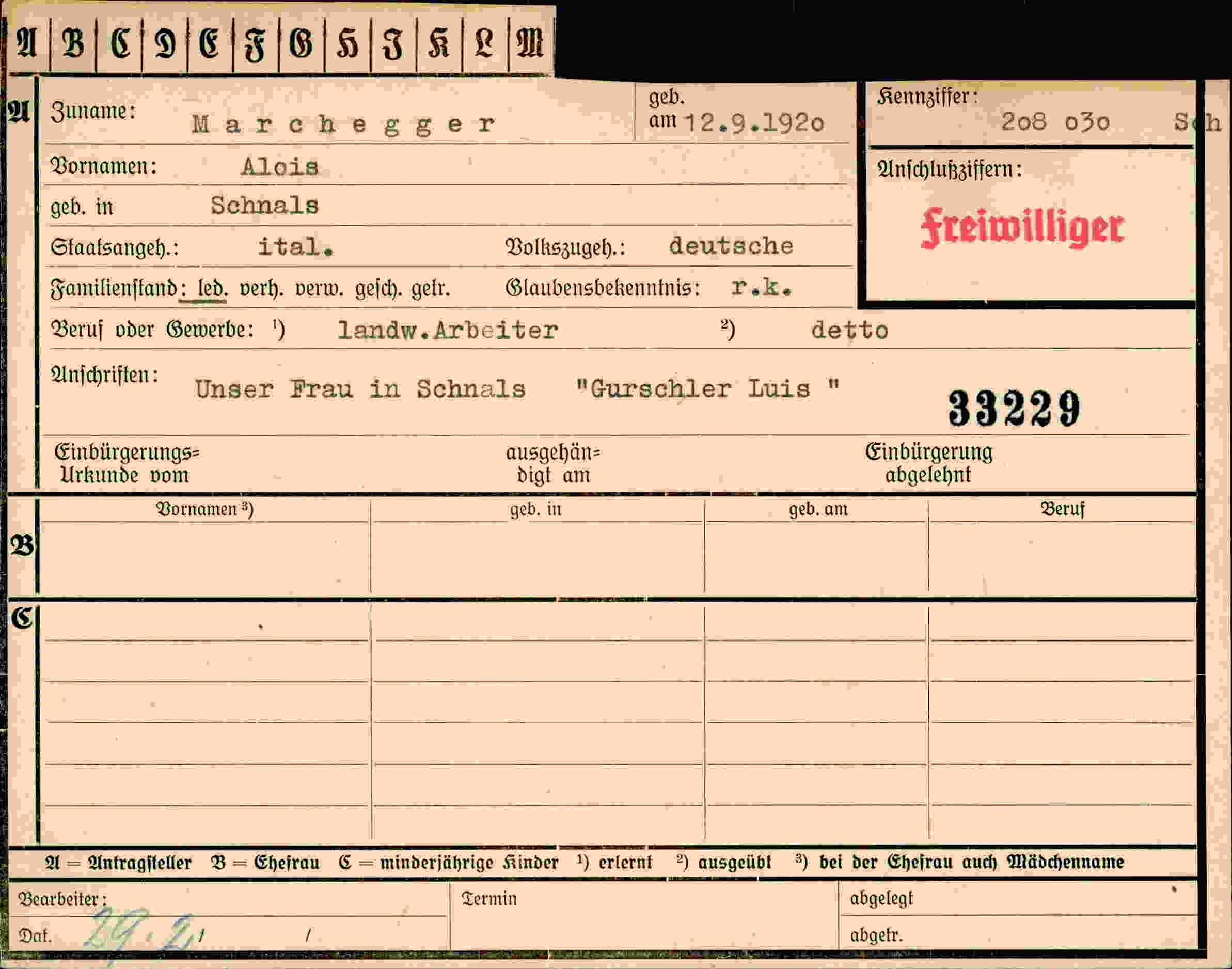 Dokument für Alois Marchegger