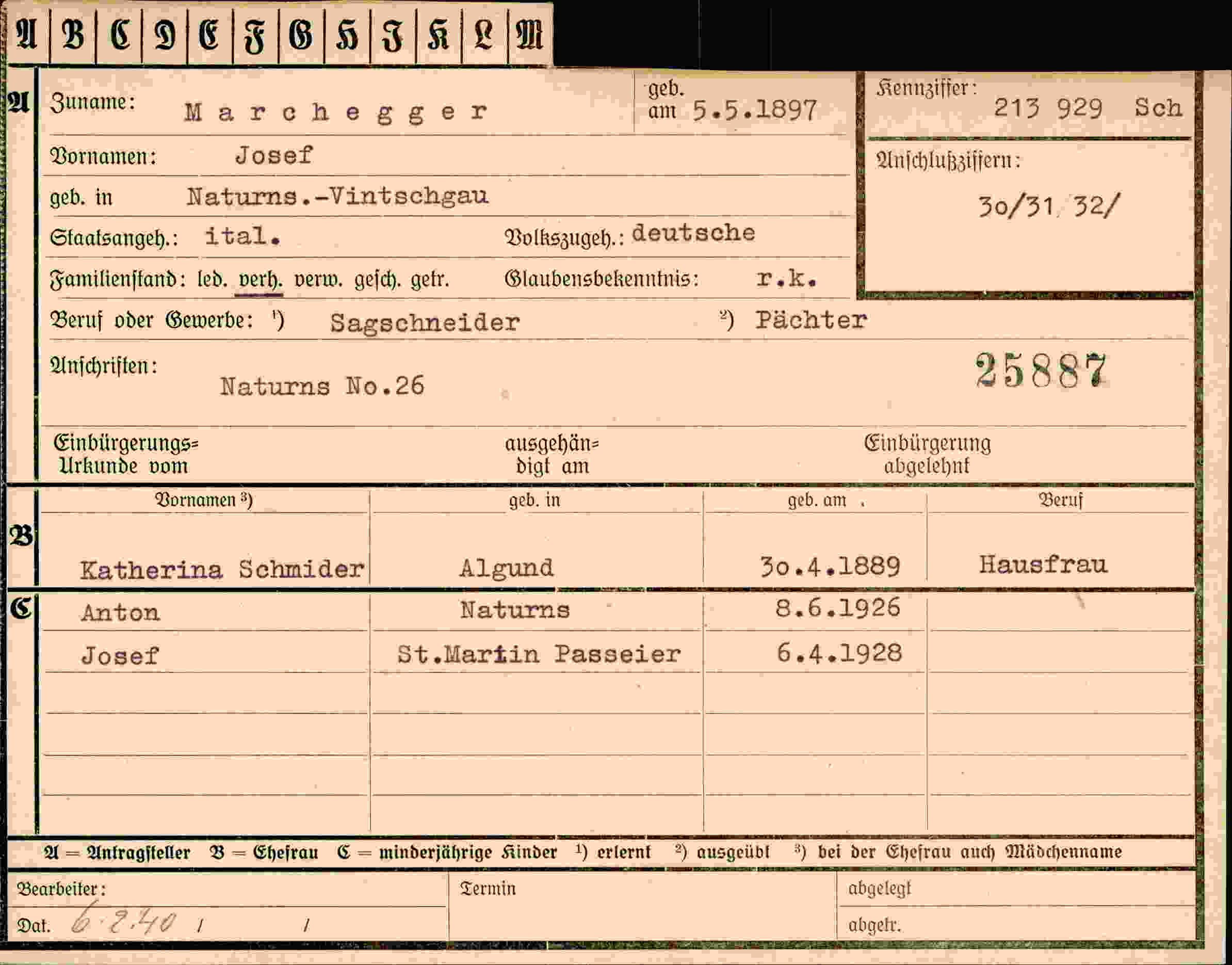 Dokument für Josef Marchegger
