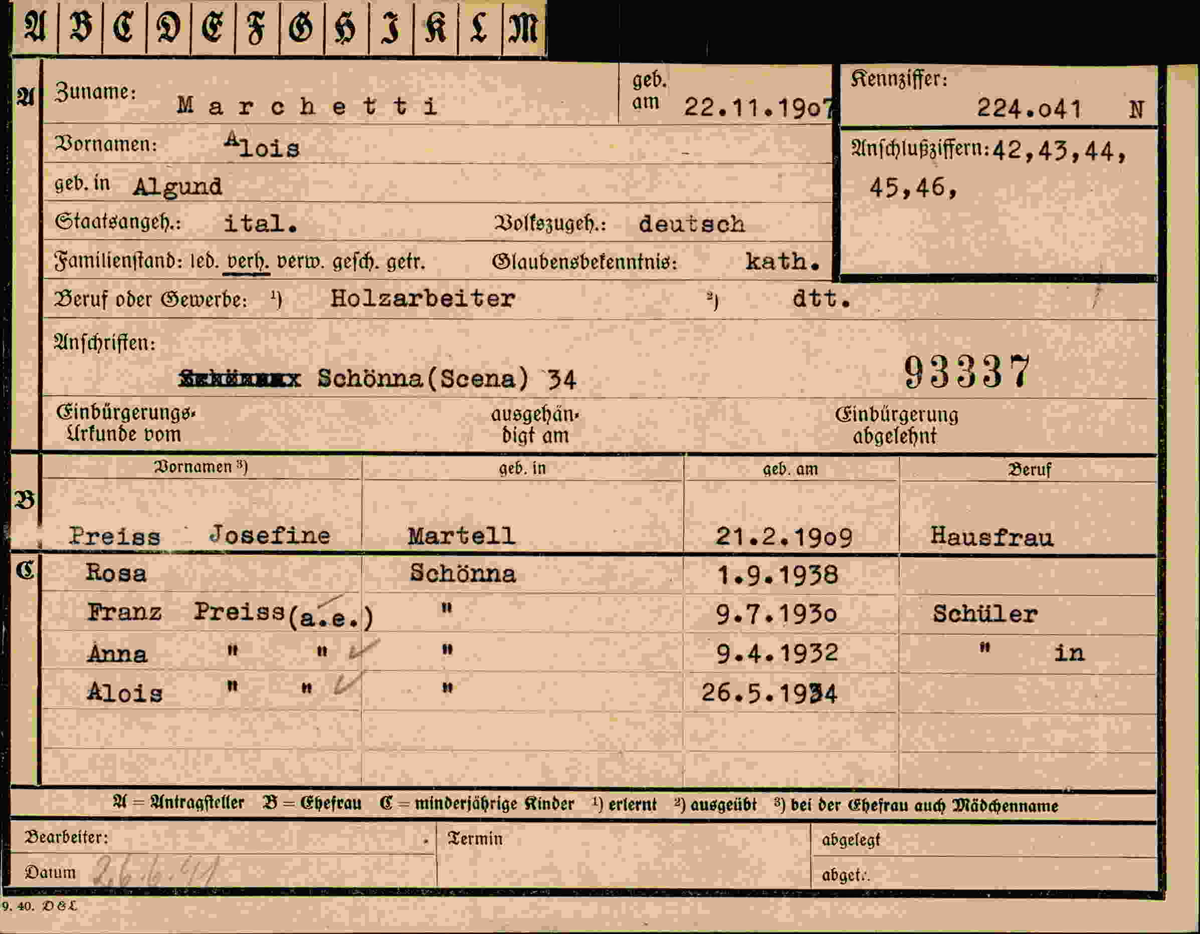 Vorderseite des Dokuments