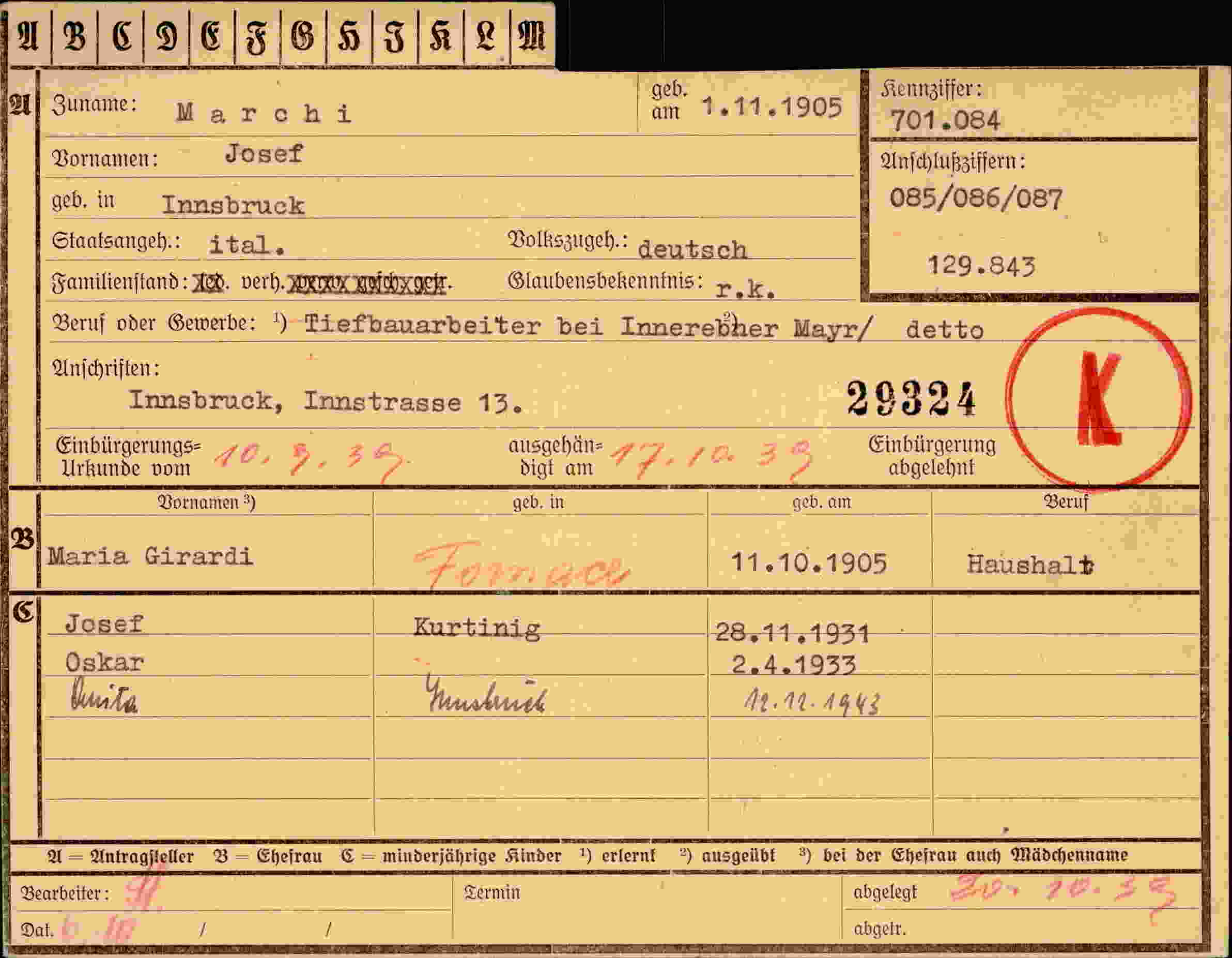 Vorderseite des Dokuments