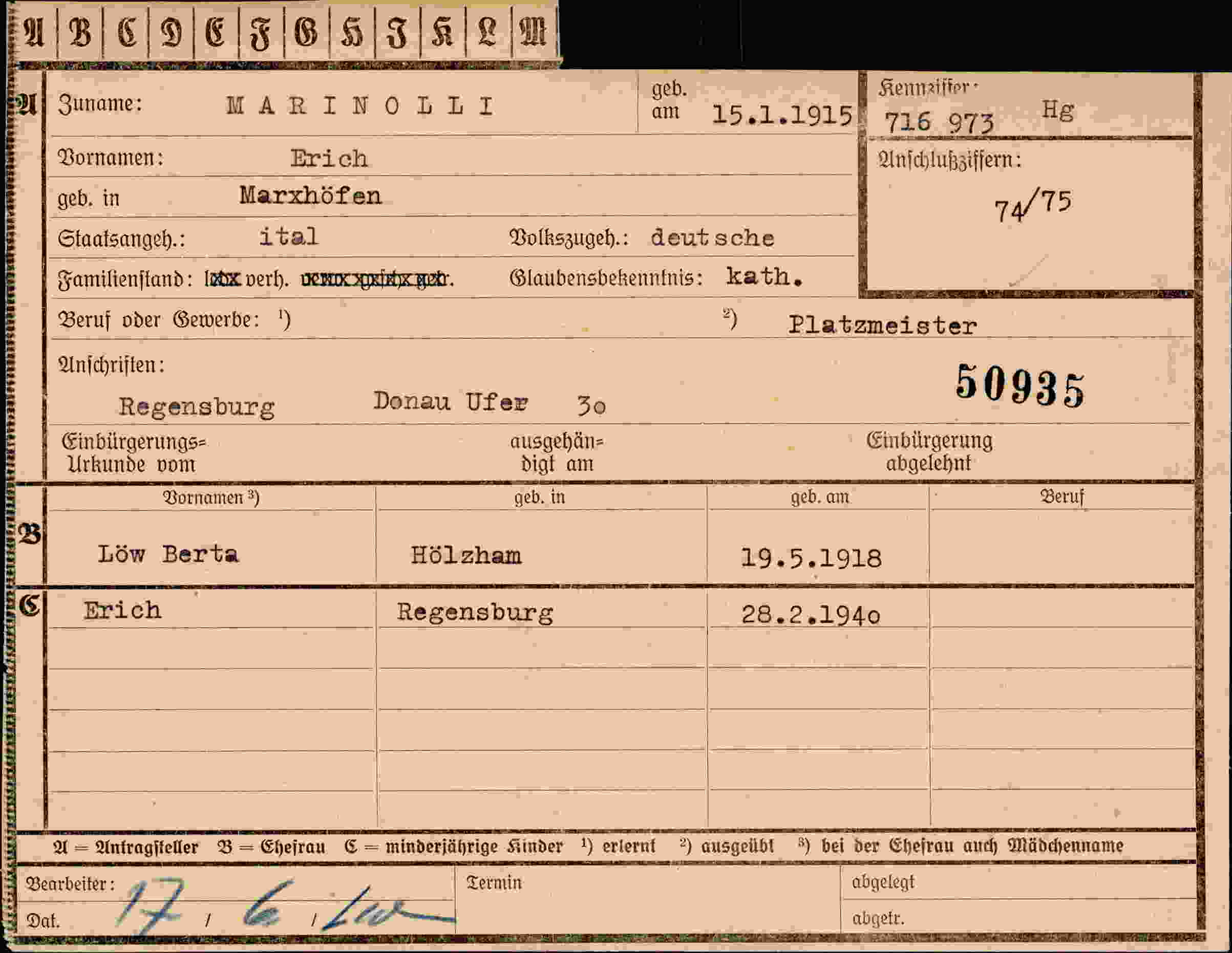 Dokument für Erich Marinolli