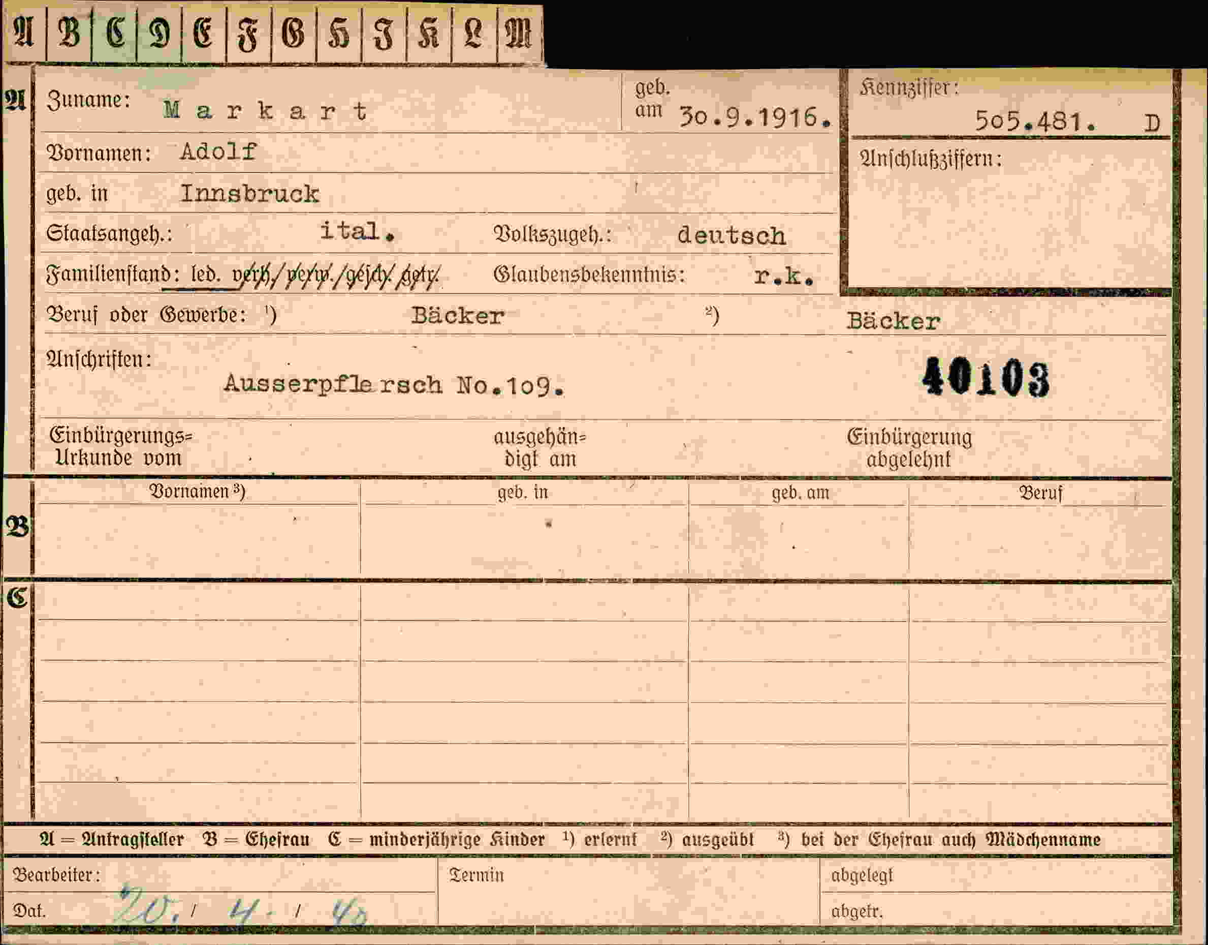 Dokument für Adolf Markart