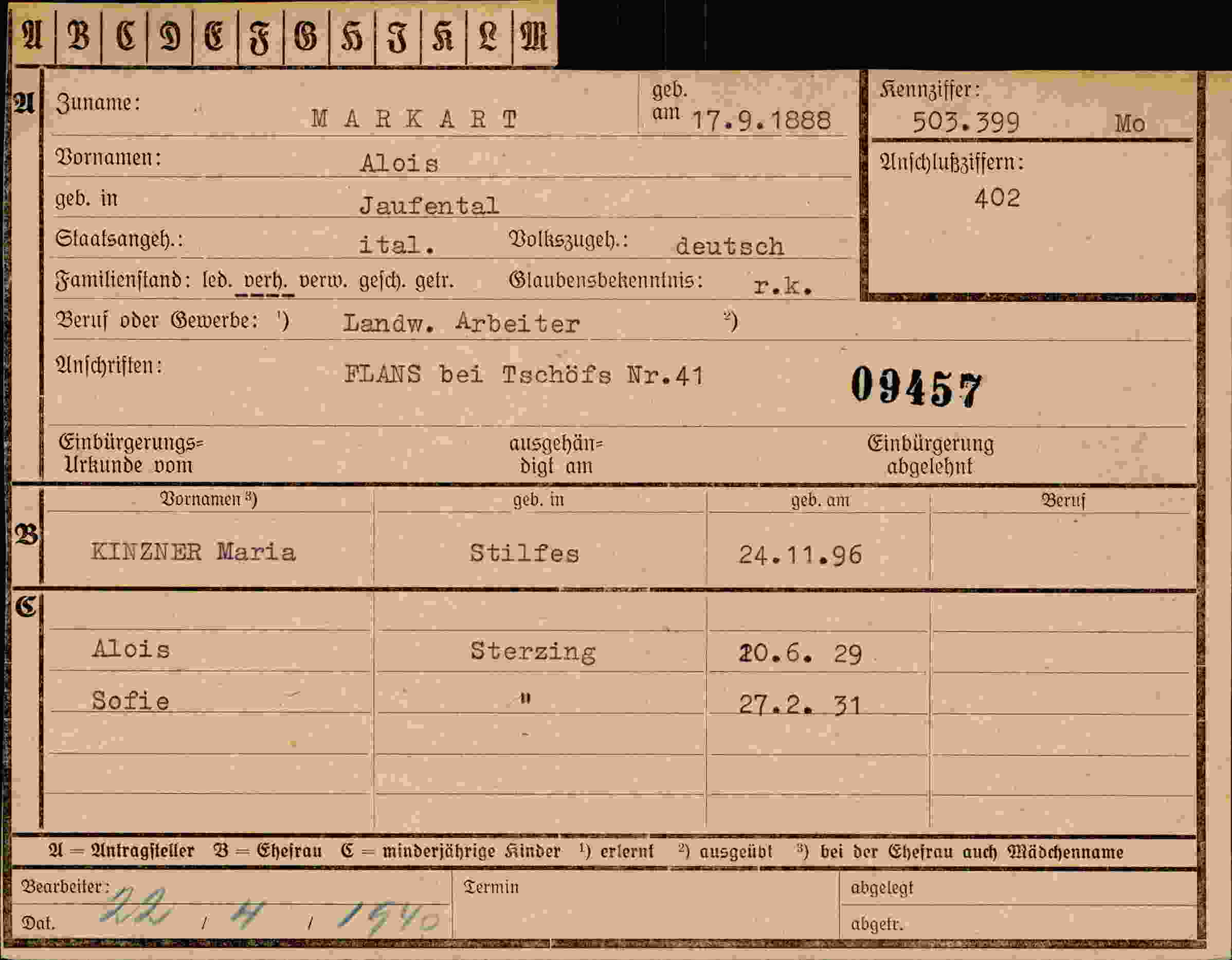 Dokument für Alois Markart