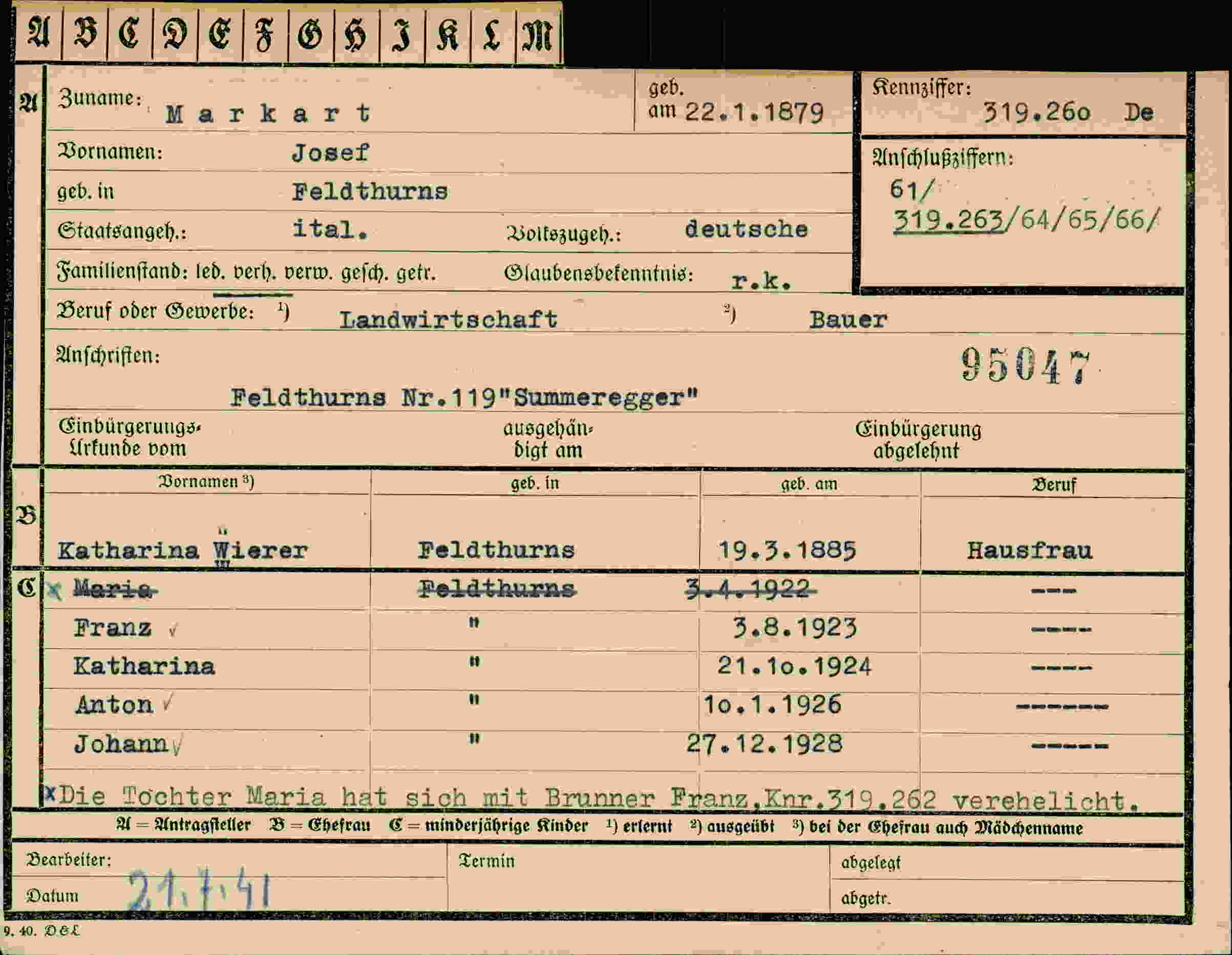 Vorderseite des Dokuments