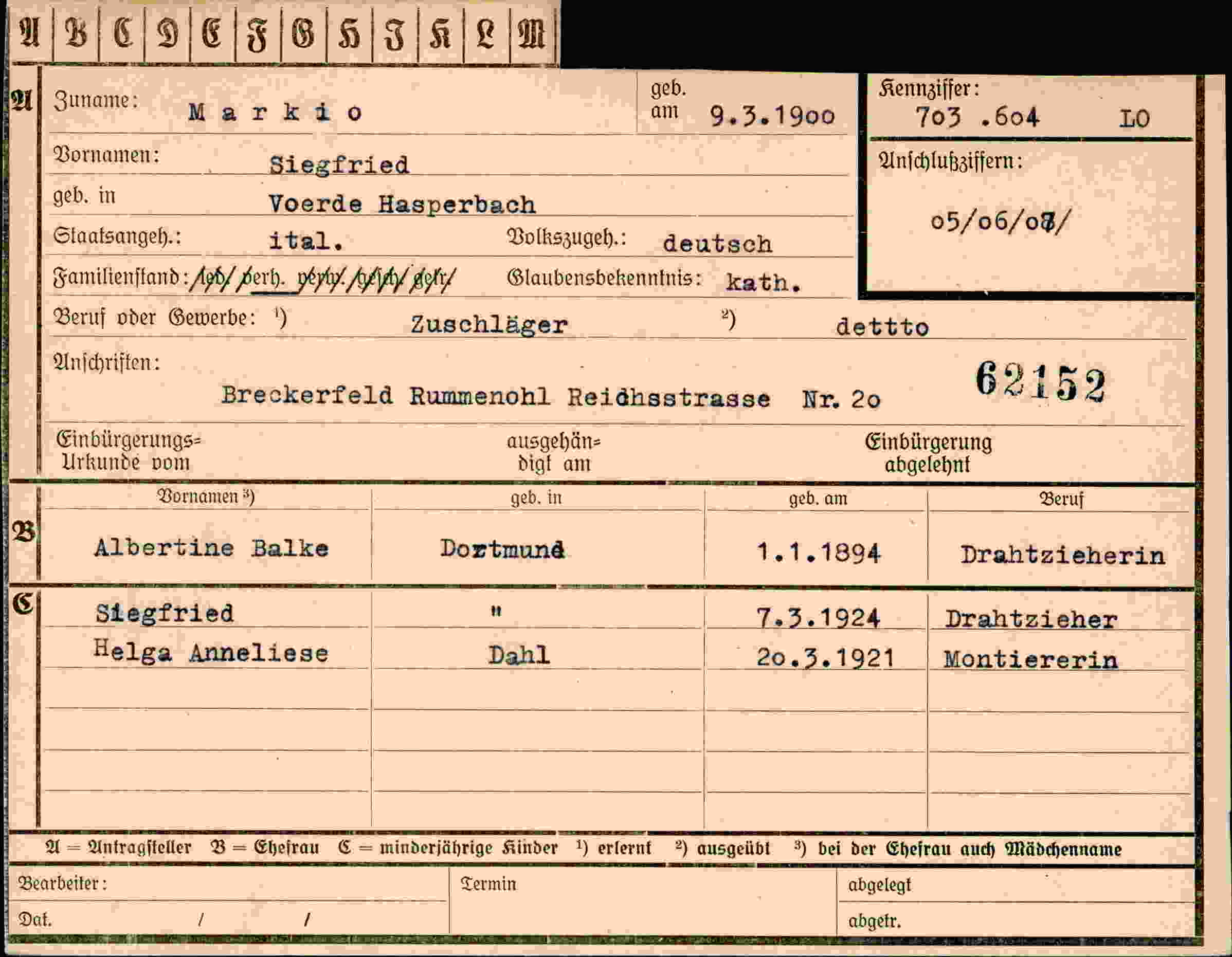 Dokument für Siegfried Markio