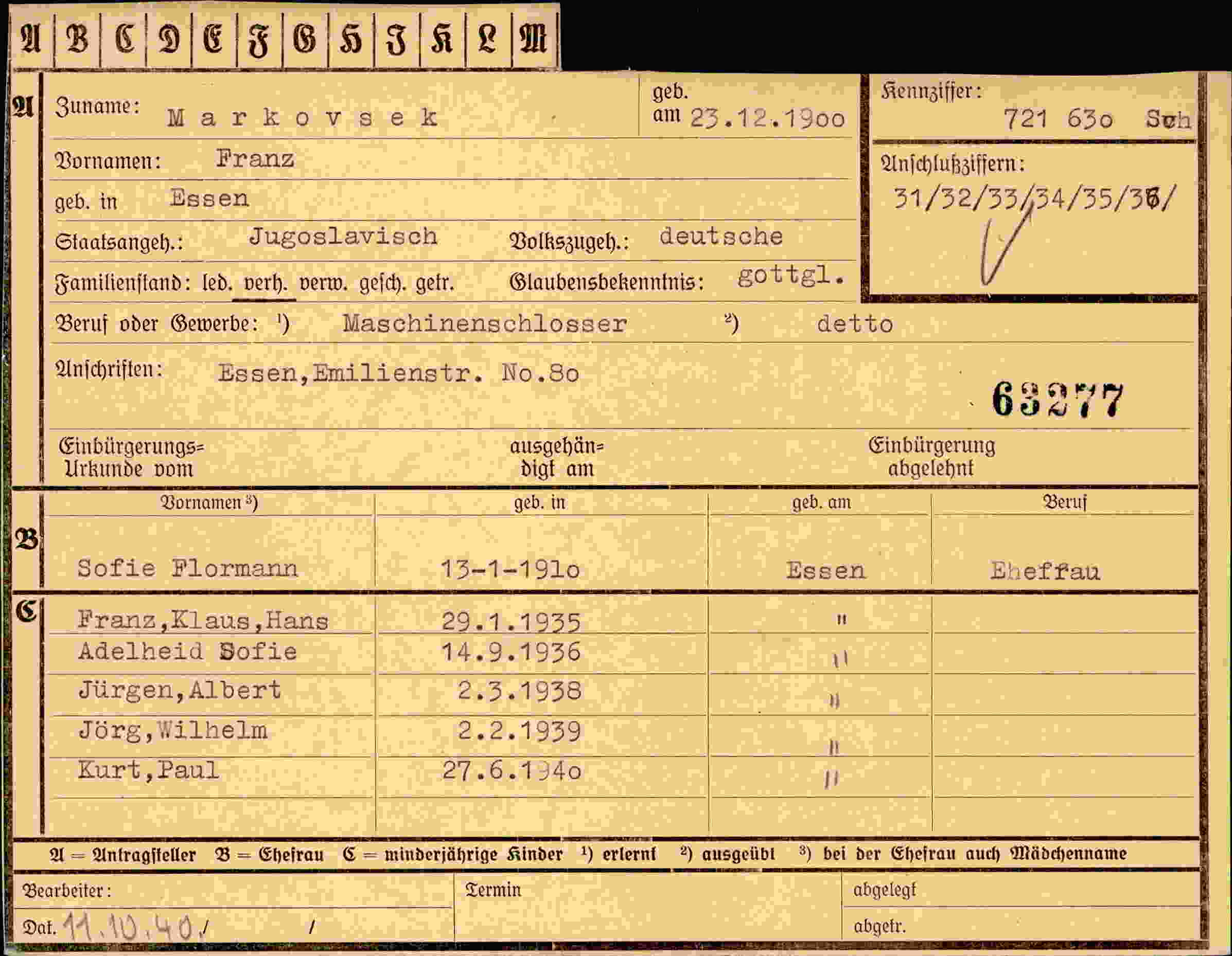 Dokument für Franz Markovsek