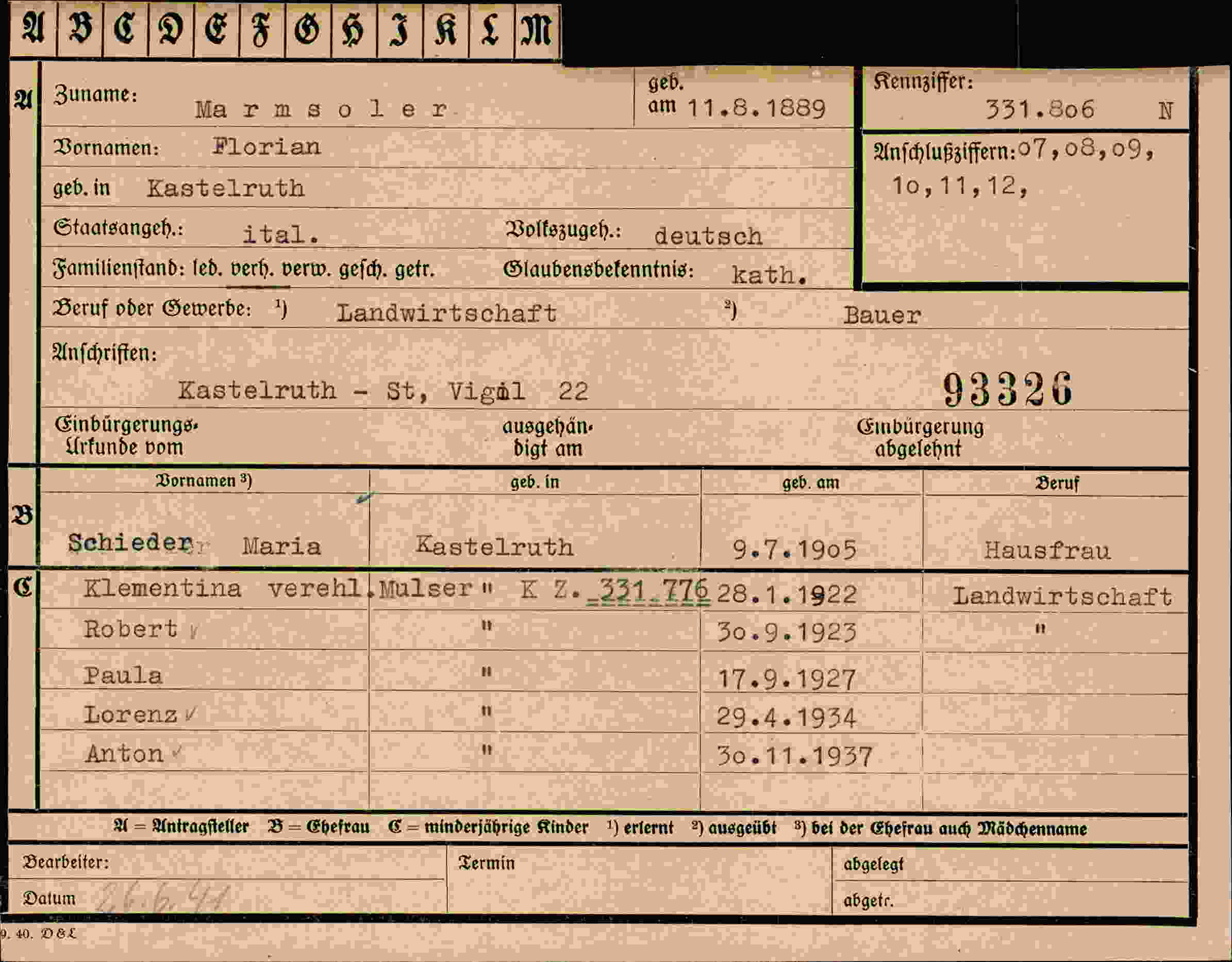 Vorderseite des Dokuments