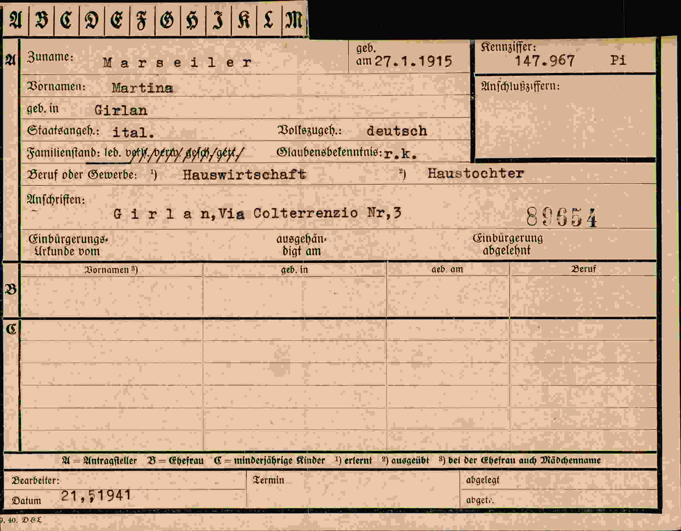 Vorderseite des Dokuments