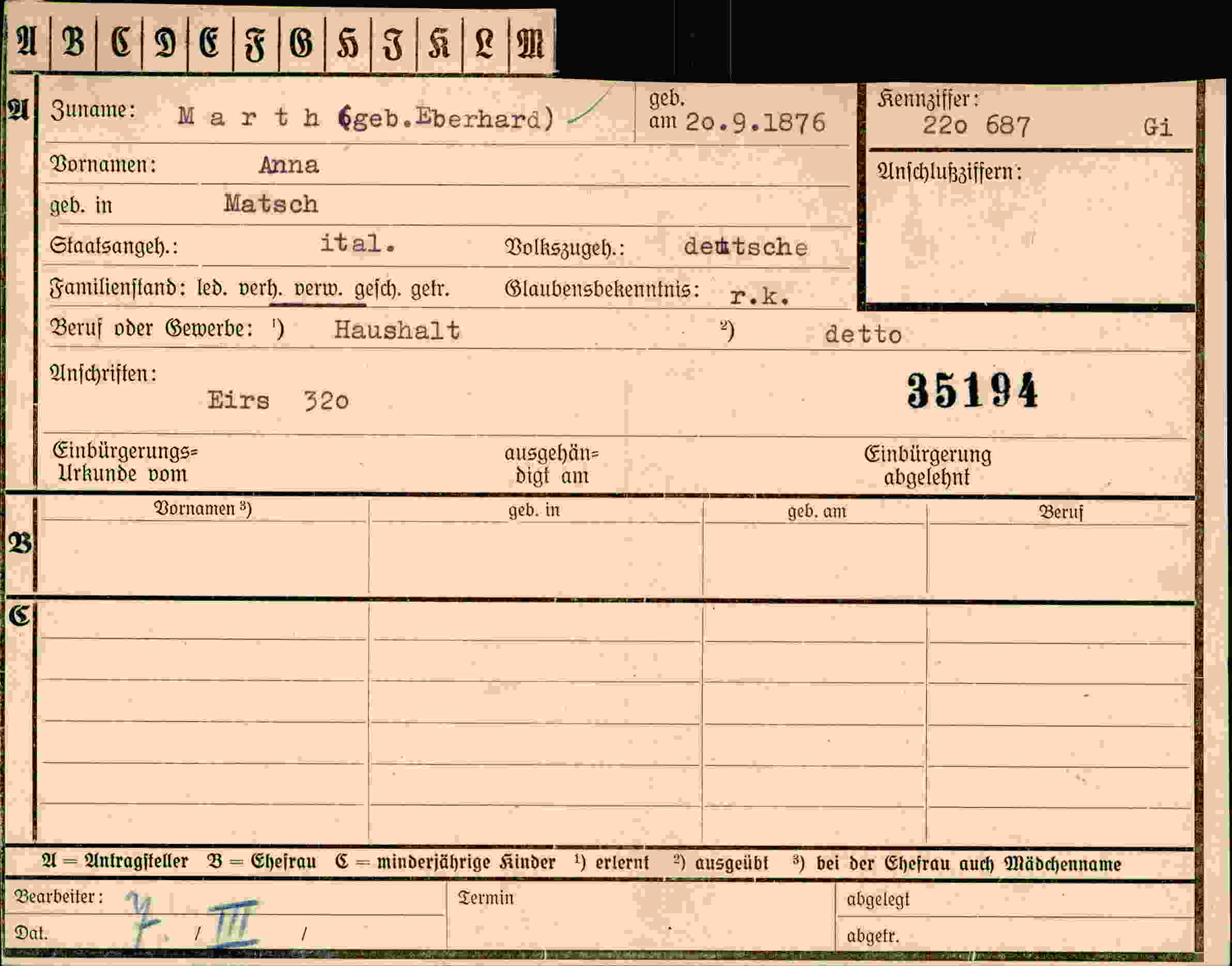 Vorderseite des Dokuments