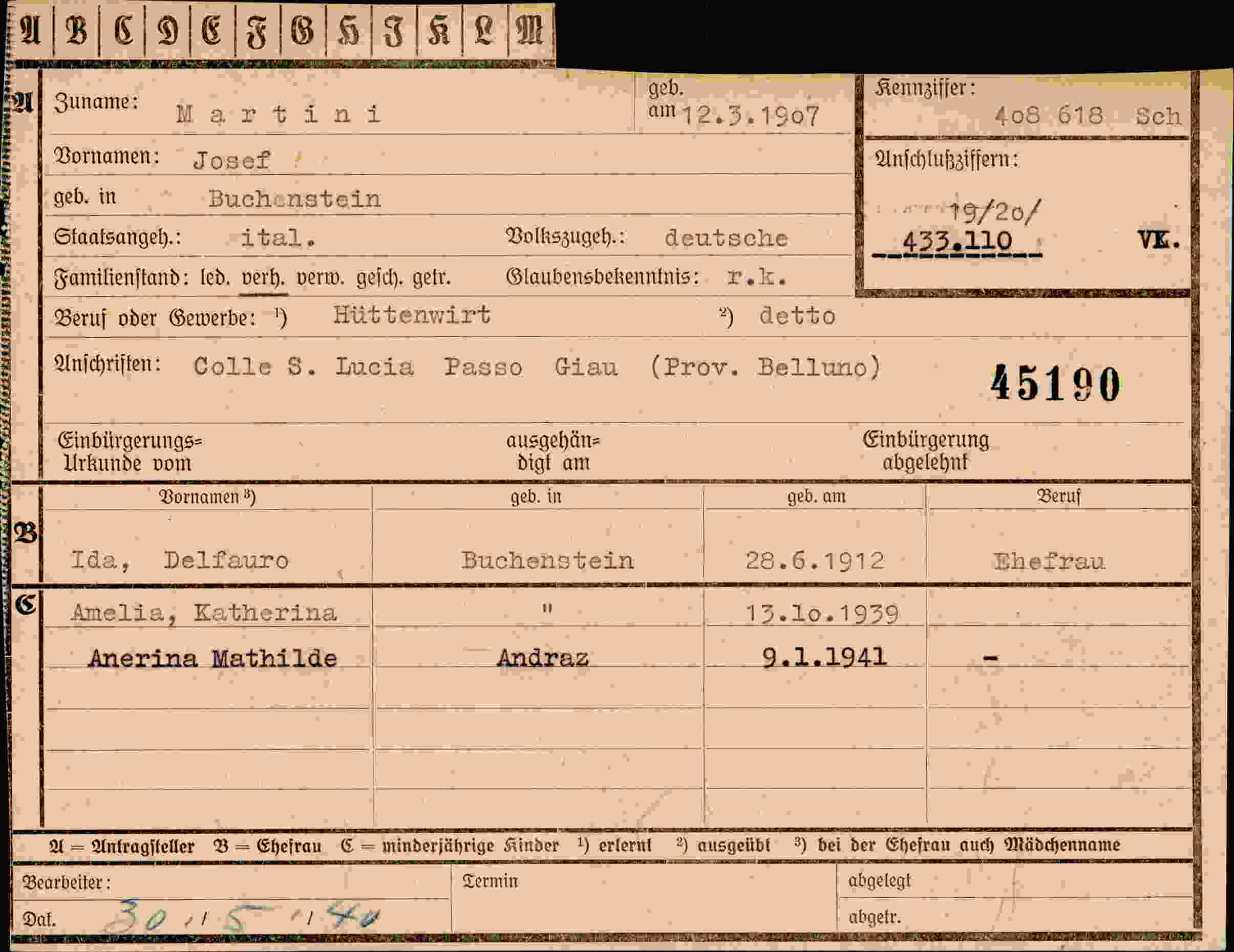 Dokument für Josef Martini