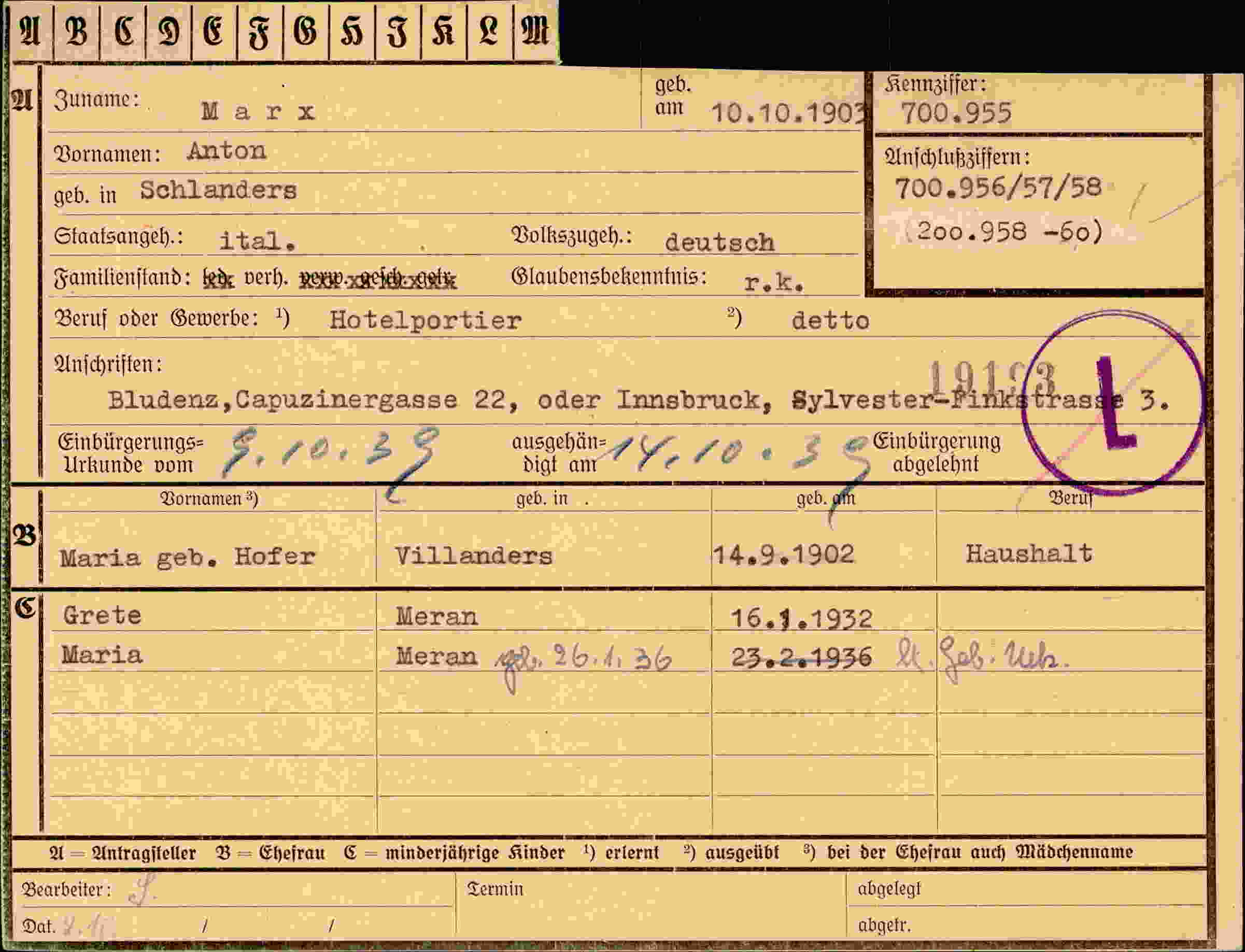 Vorderseite des Dokuments