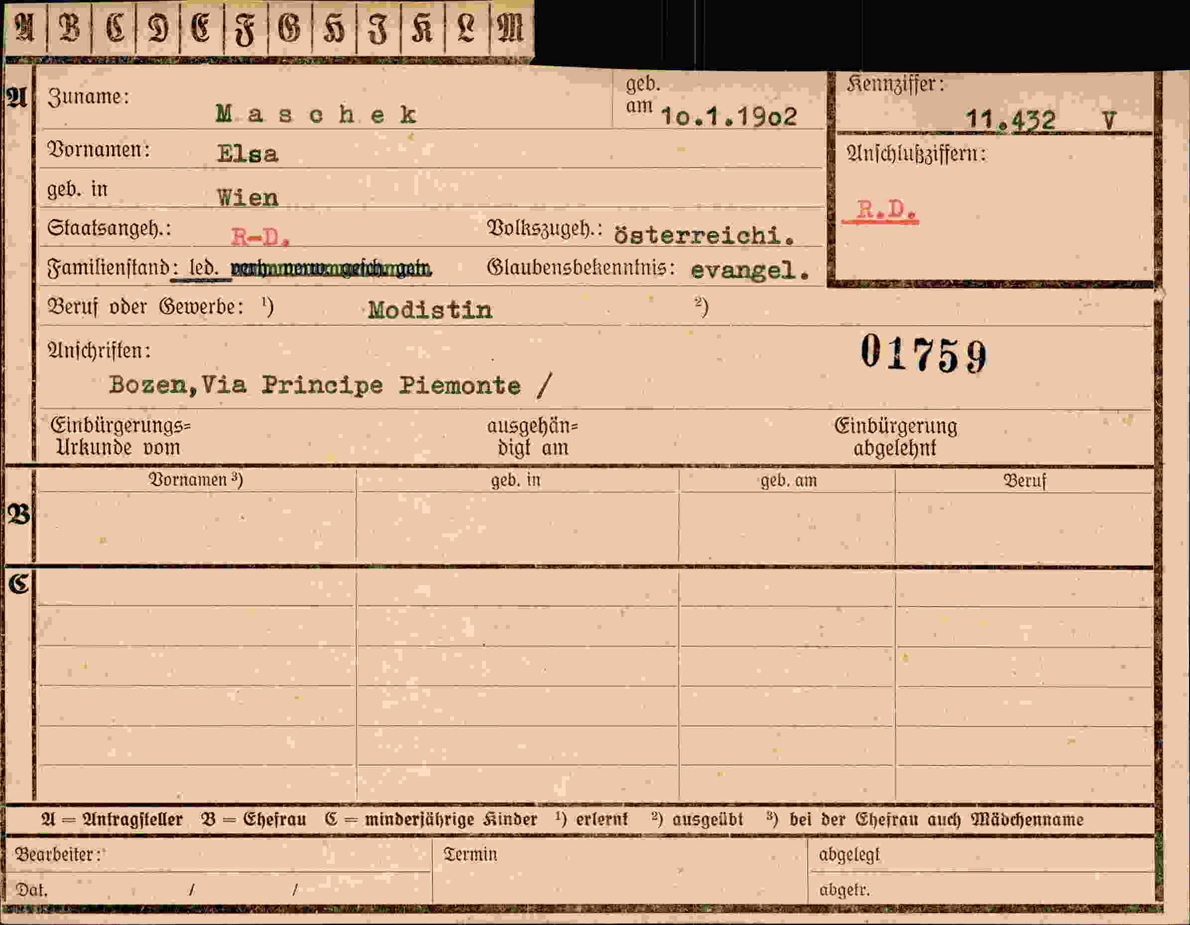 Dokument für Elsa Maschek