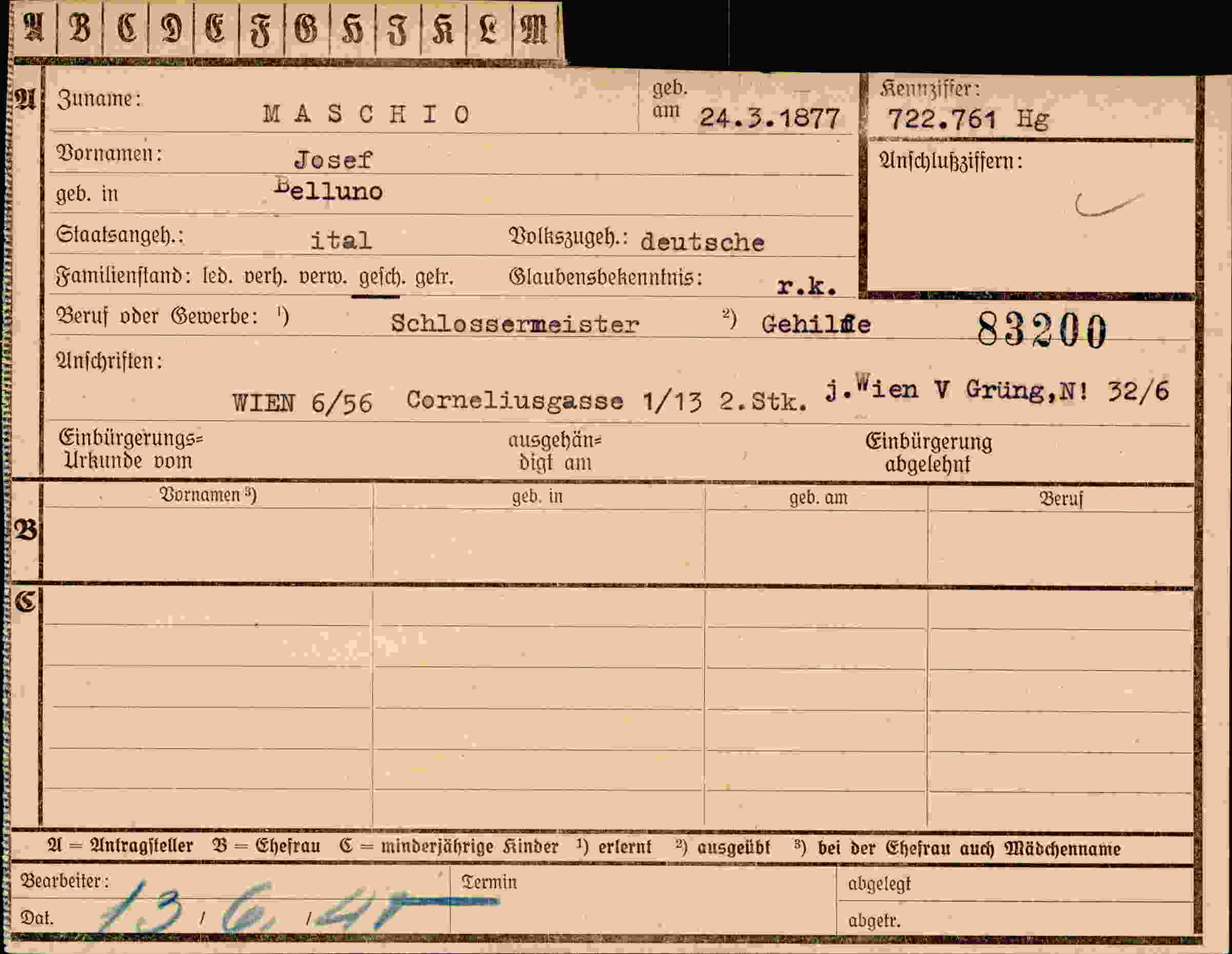 Dokument für Josef Maschio