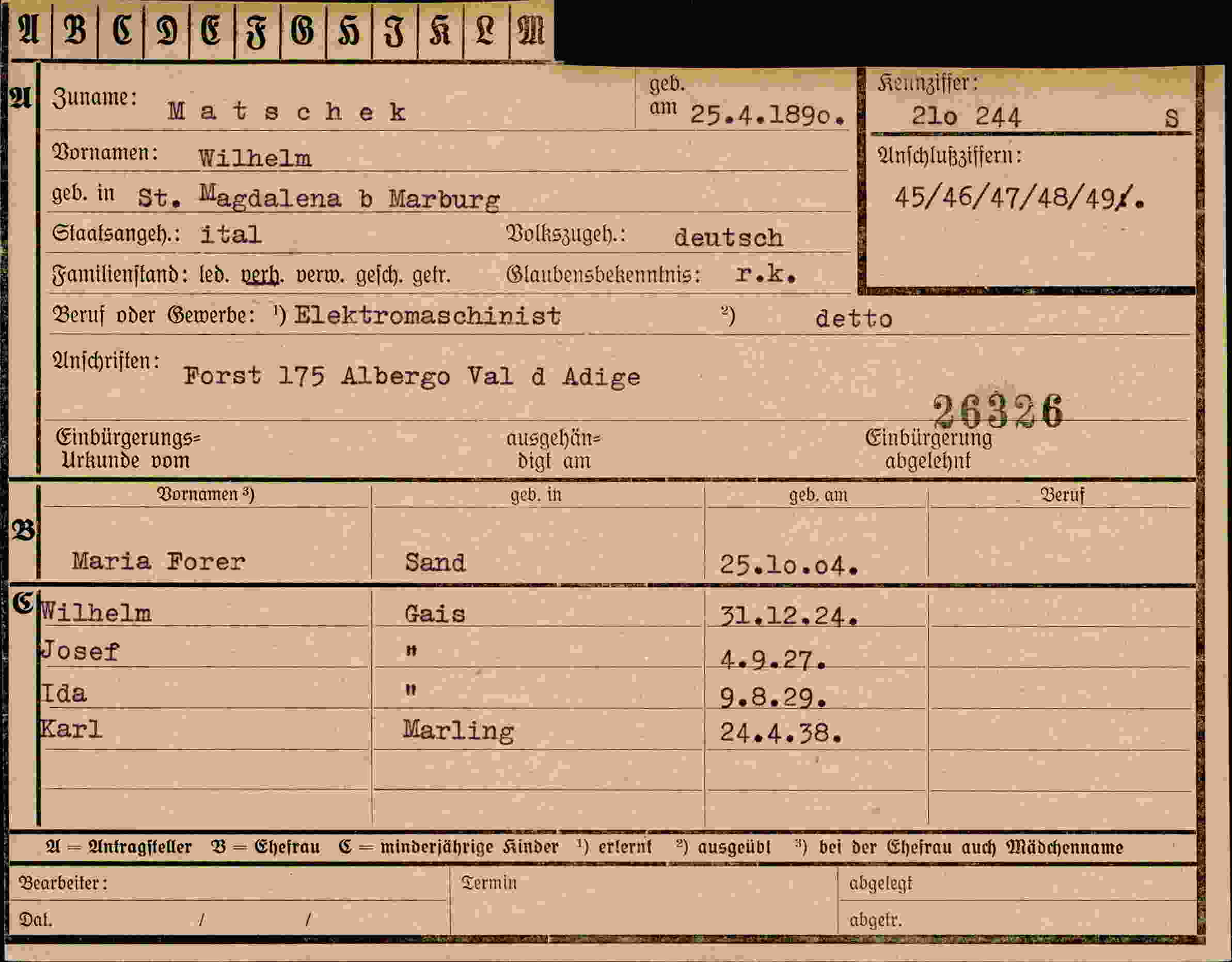 Dokument für Wilhelm Matschek