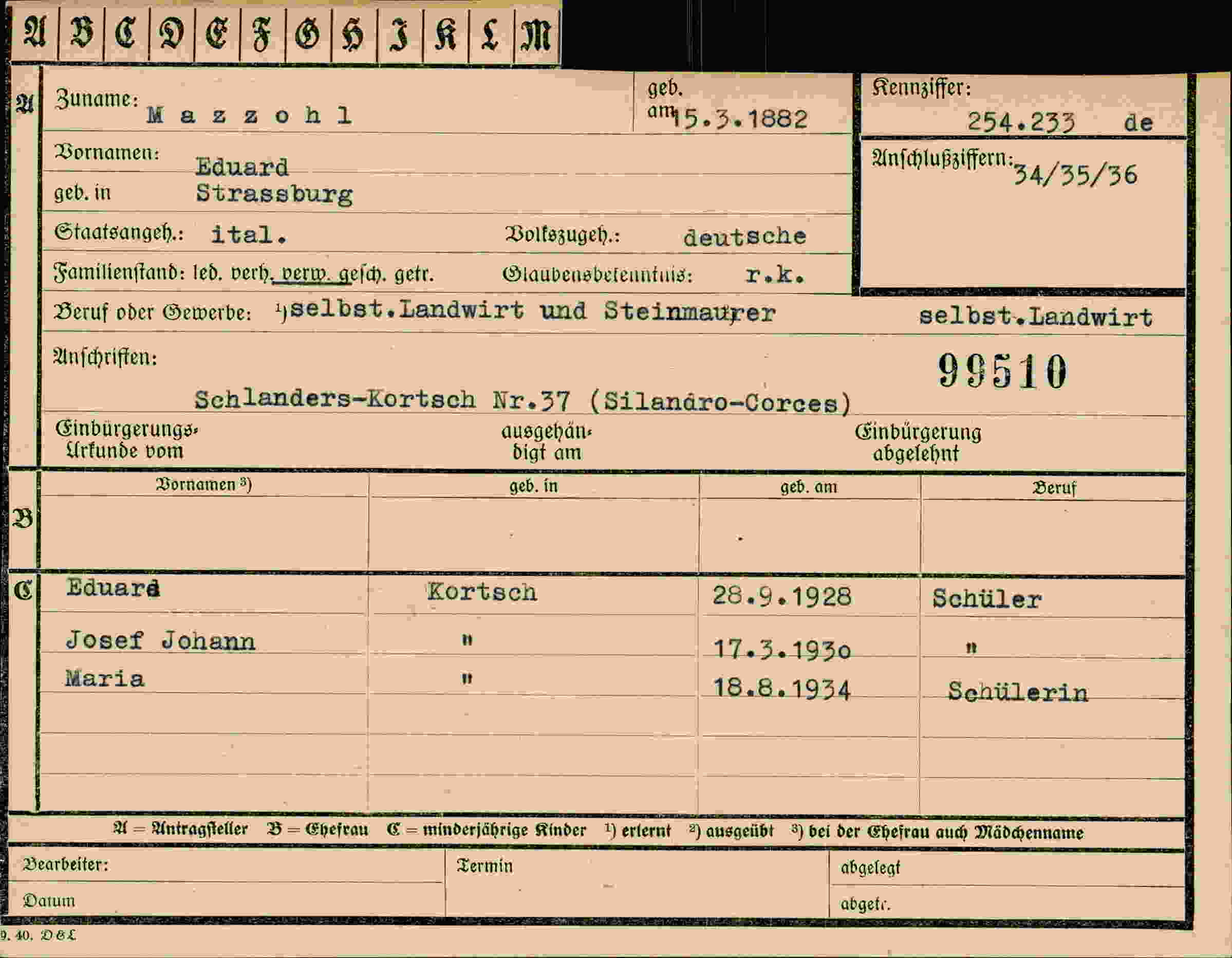 Vorderseite des Dokuments