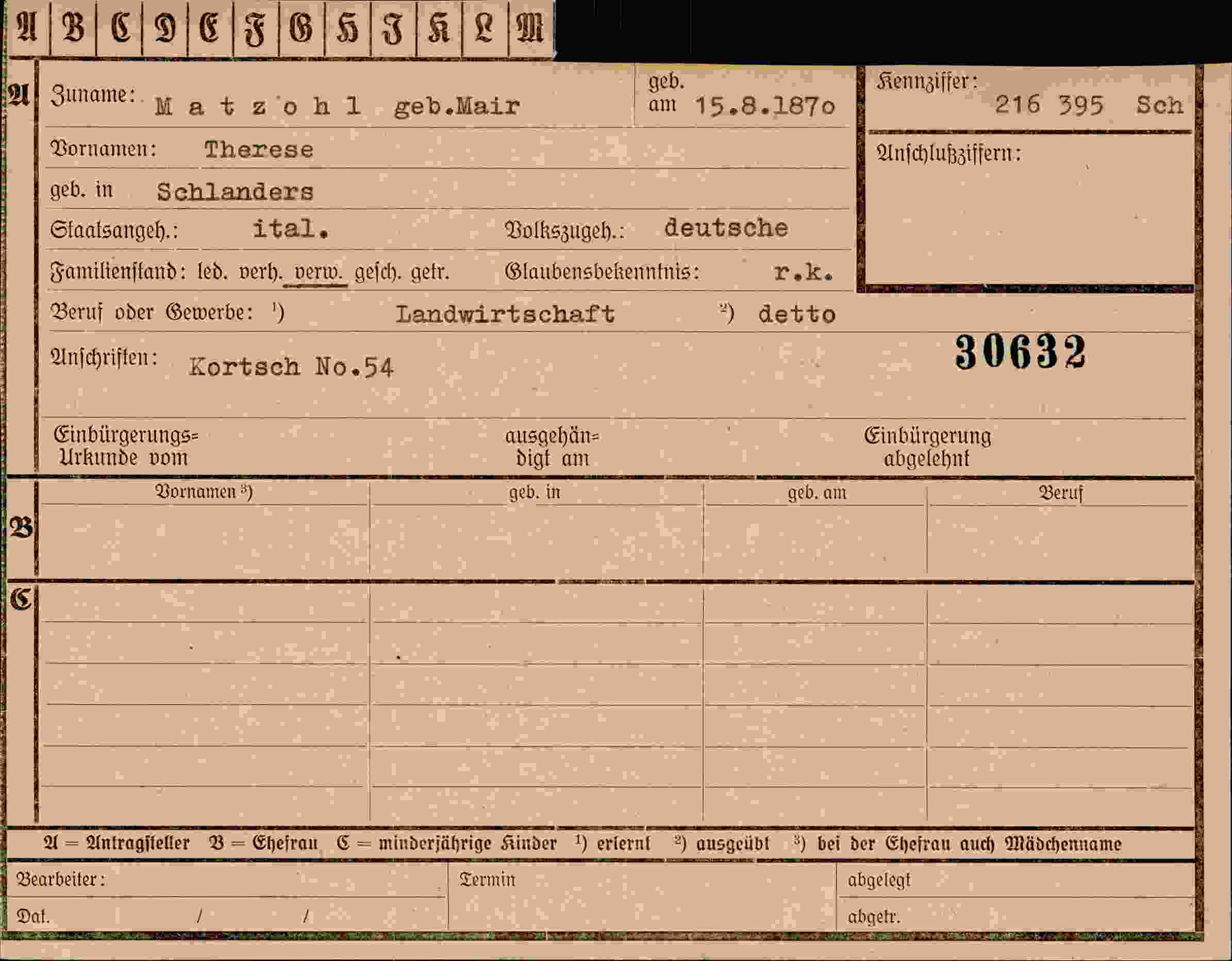 Dokument für Therese Matzohl